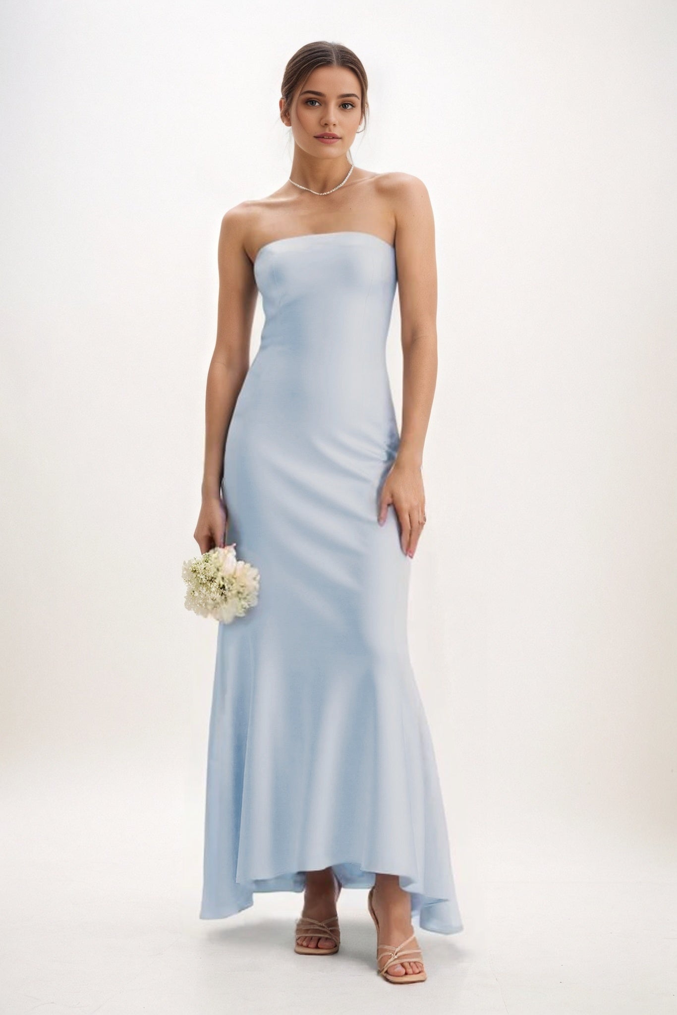 Sheath-Column Midi Luxe Satin Bridesmaid Dress CB0829