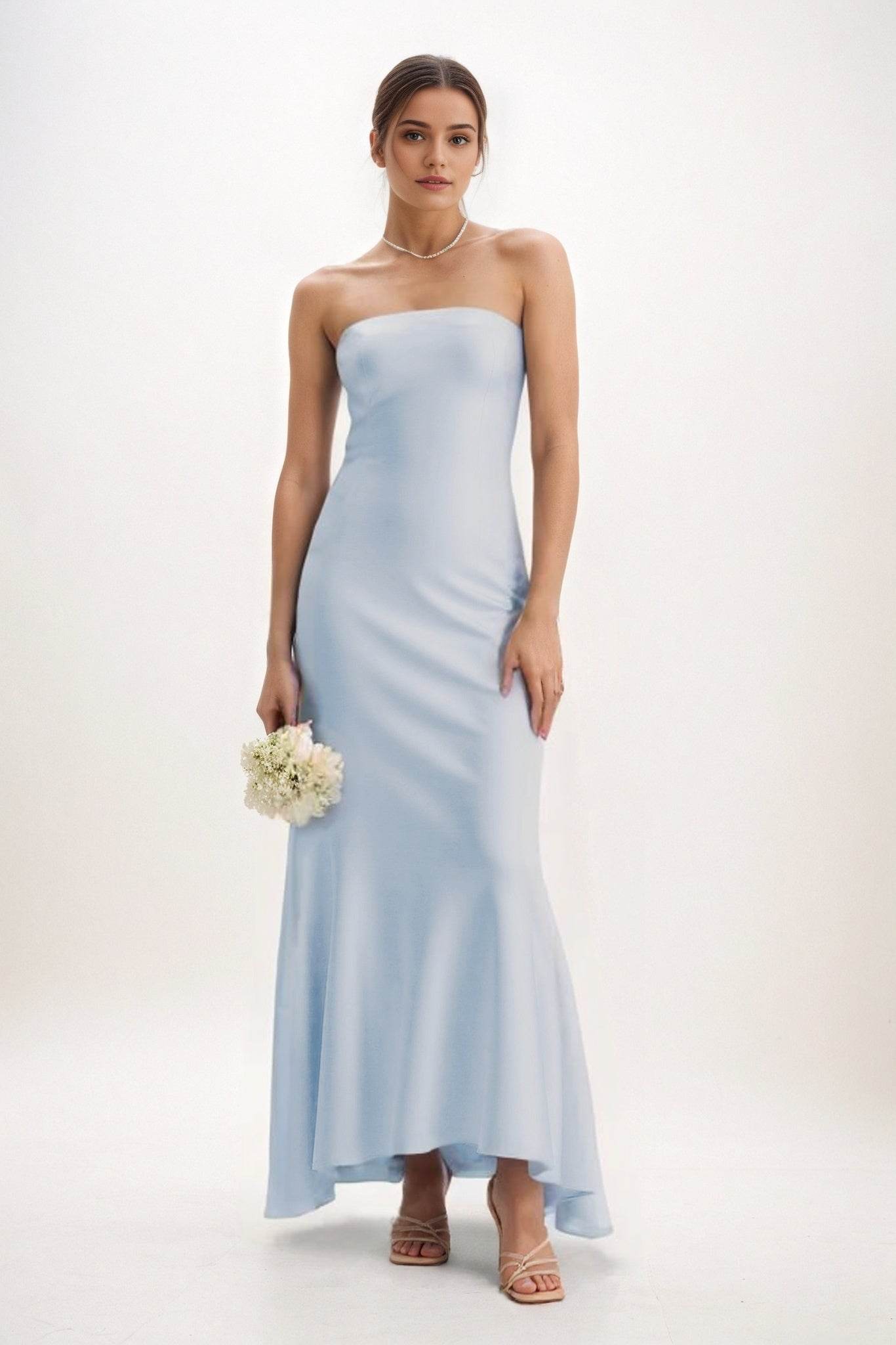 Sheath-Column Midi Luxe Satin Bridesmaid Dress CB0829 - COCOMELODY