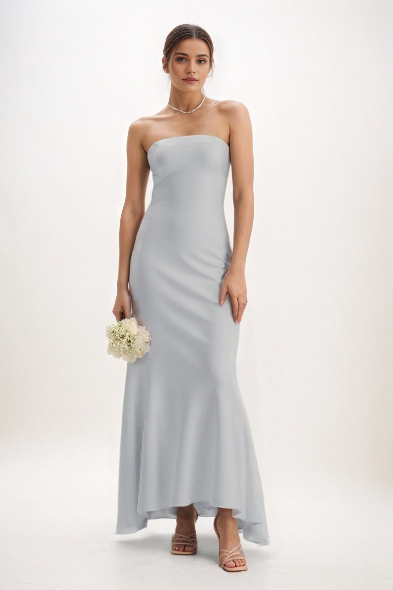 Sheath-Column Midi Luxe Satin Bridesmaid Dress CB0829