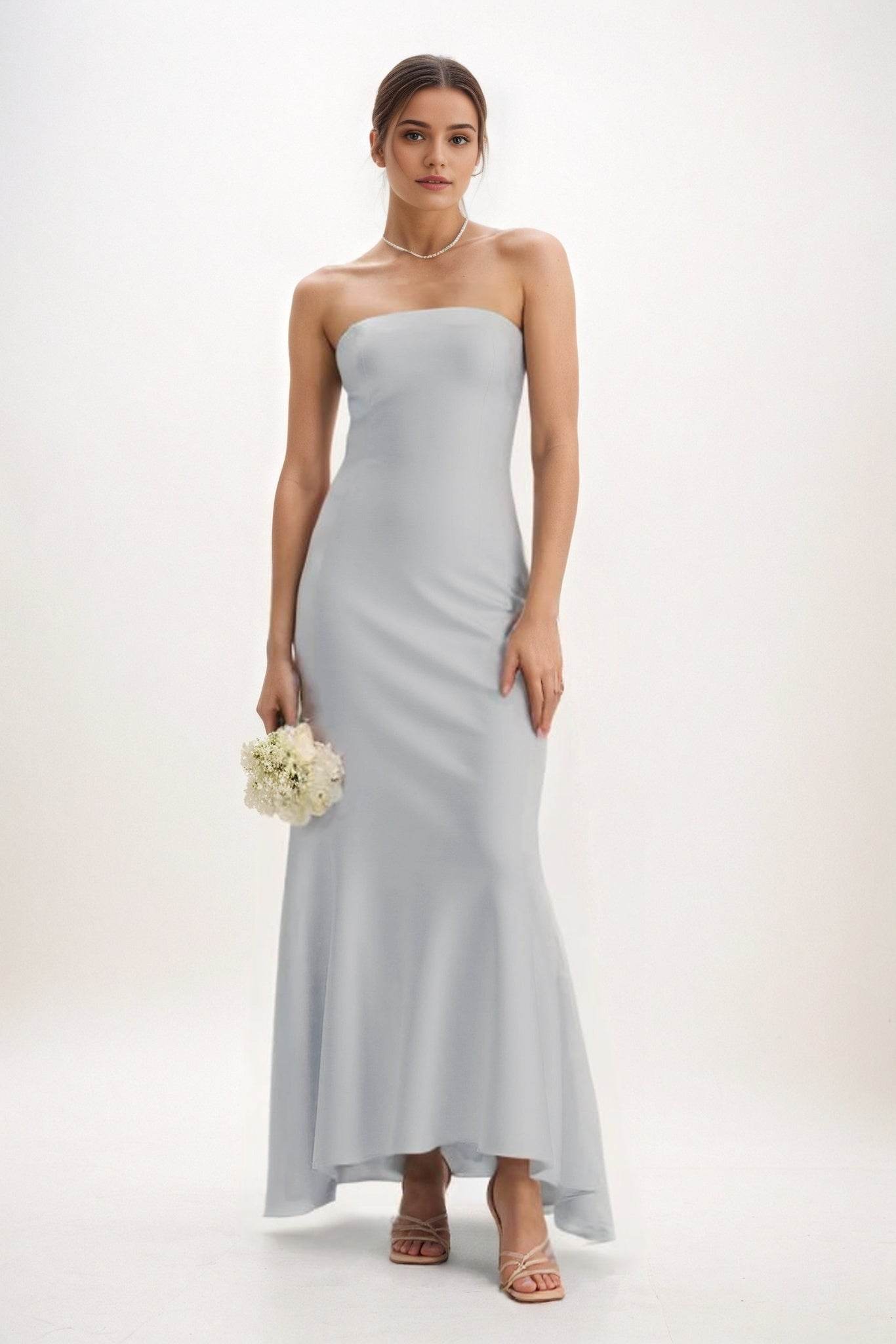 Sheath-Column Midi Luxe Satin Bridesmaid Dress CB0829 - COCOMELODY