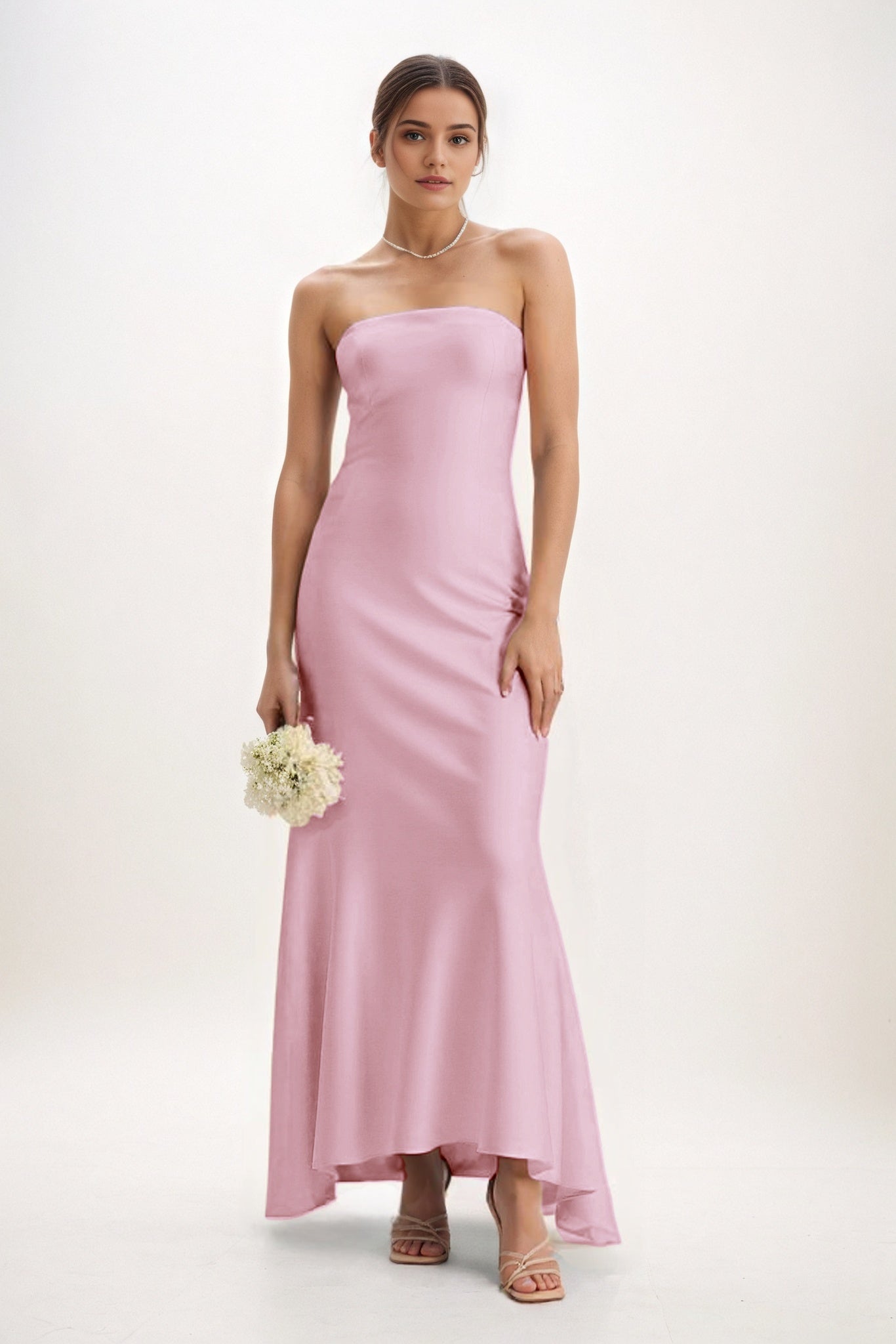 Sheath-Column Midi Luxe Satin Bridesmaid Dress CB0829