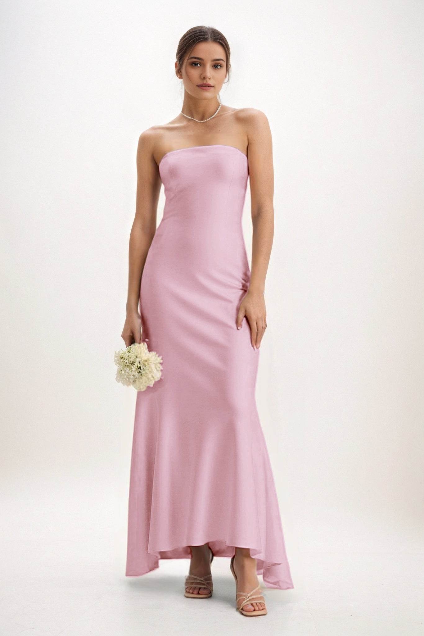 Sheath-Column Midi Luxe Satin Bridesmaid Dress CB0829 - COCOMELODY