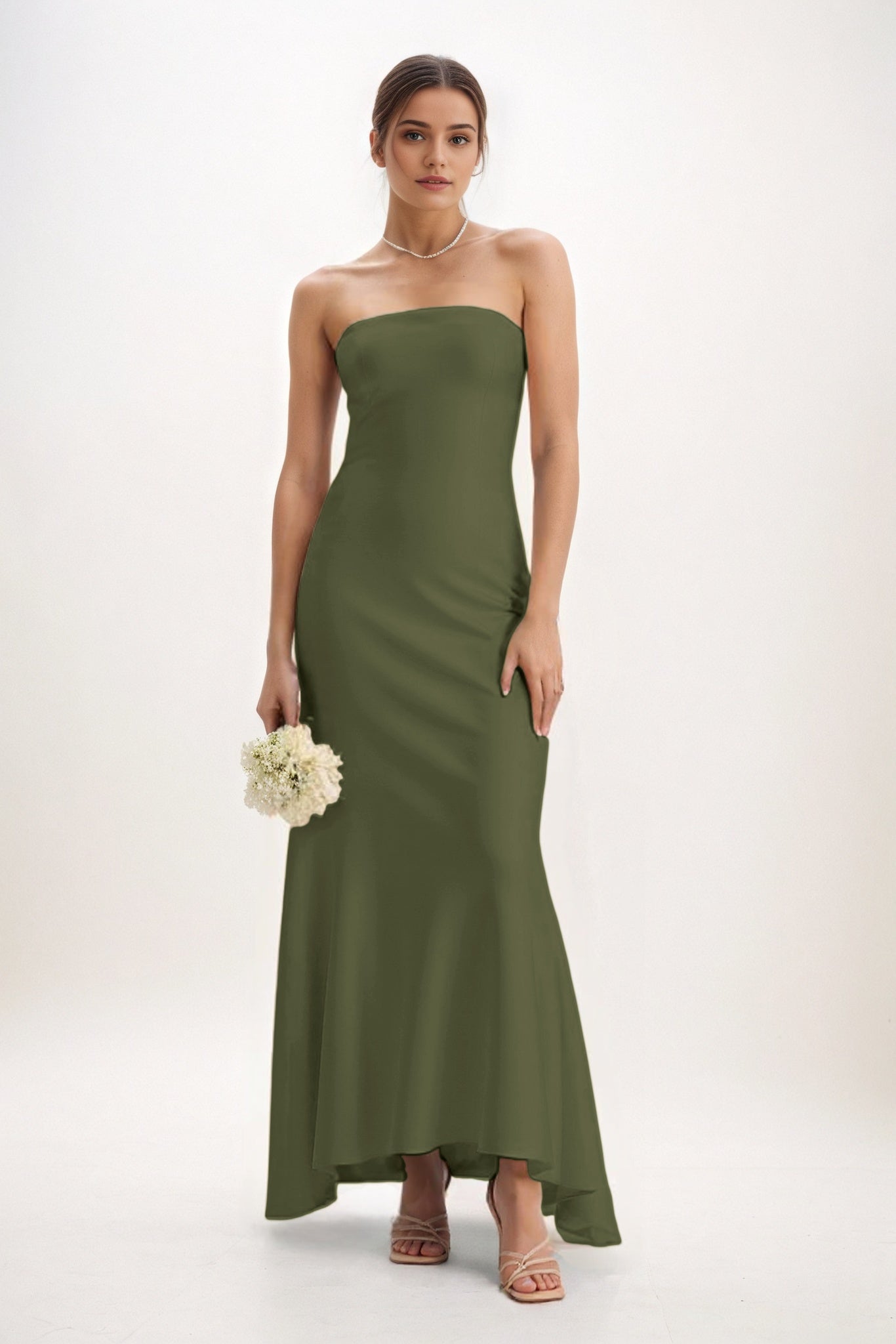 Sheath-Column Midi Luxe Satin Bridesmaid Dress CB0829