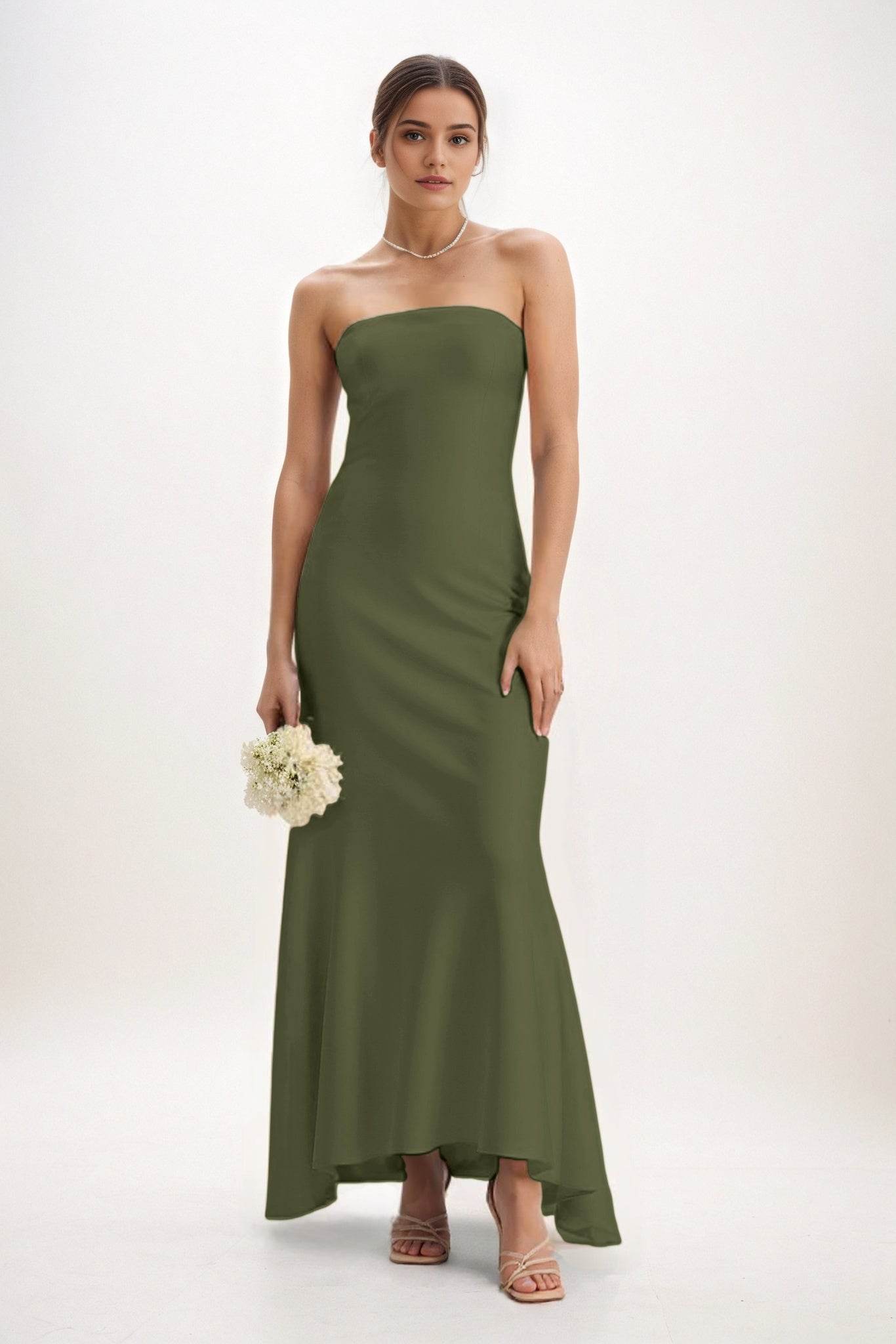 Sheath-Column Midi Luxe Satin Bridesmaid Dress CB0829 - COCOMELODY