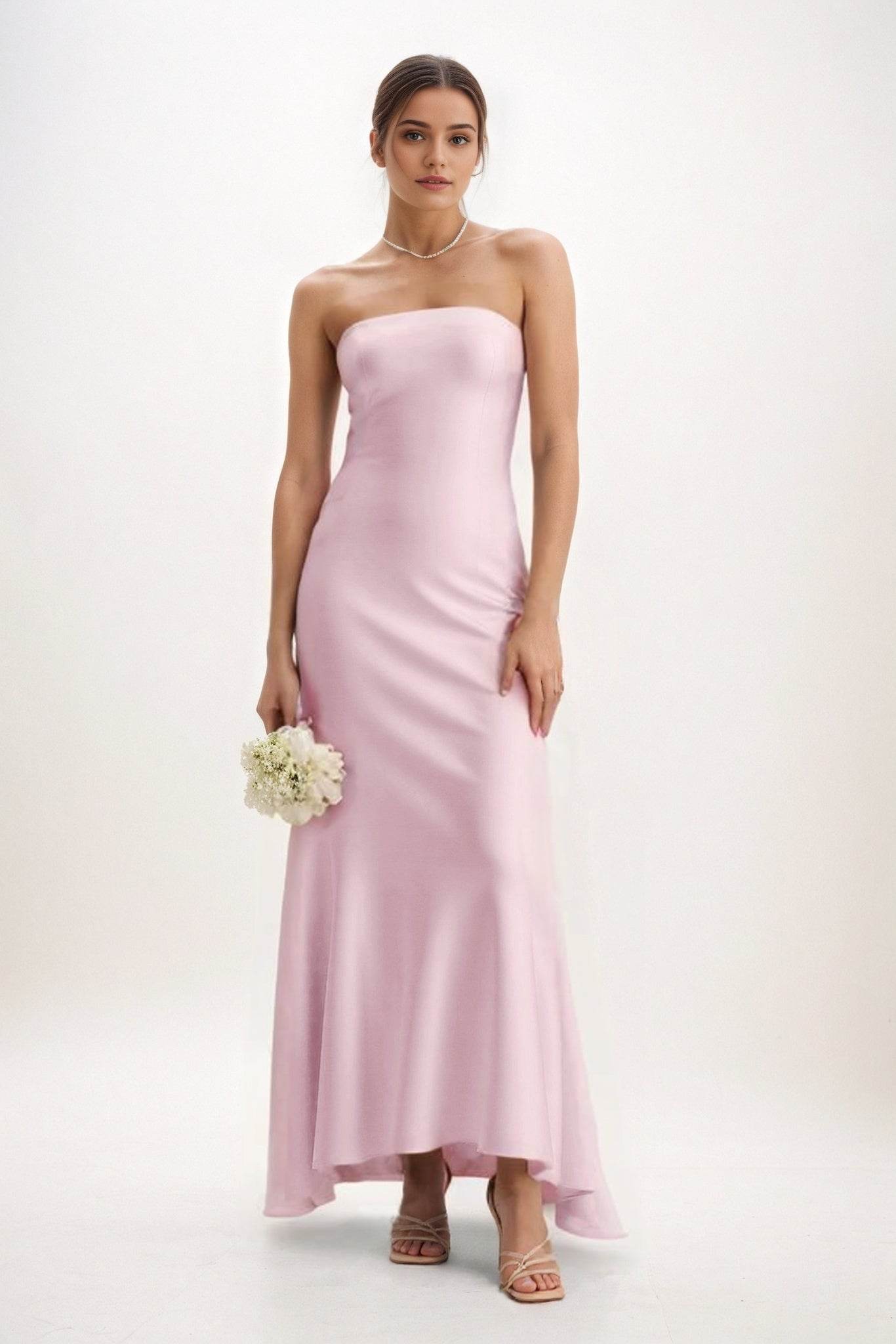 Sheath-Column Midi Luxe Satin Bridesmaid Dress CB0829 - COCOMELODY