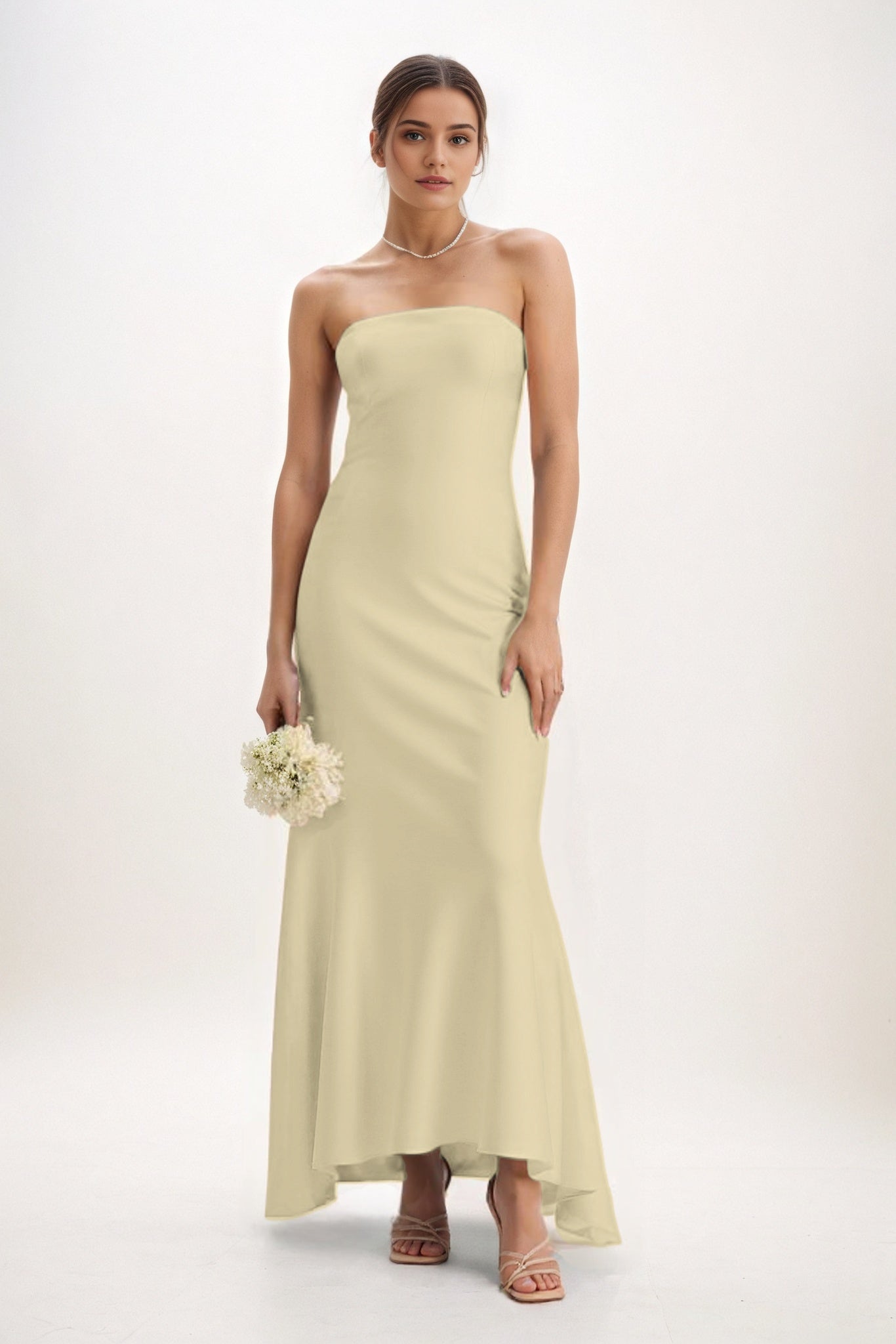 Sheath-Column Midi Luxe Satin Bridesmaid Dress CB0829
