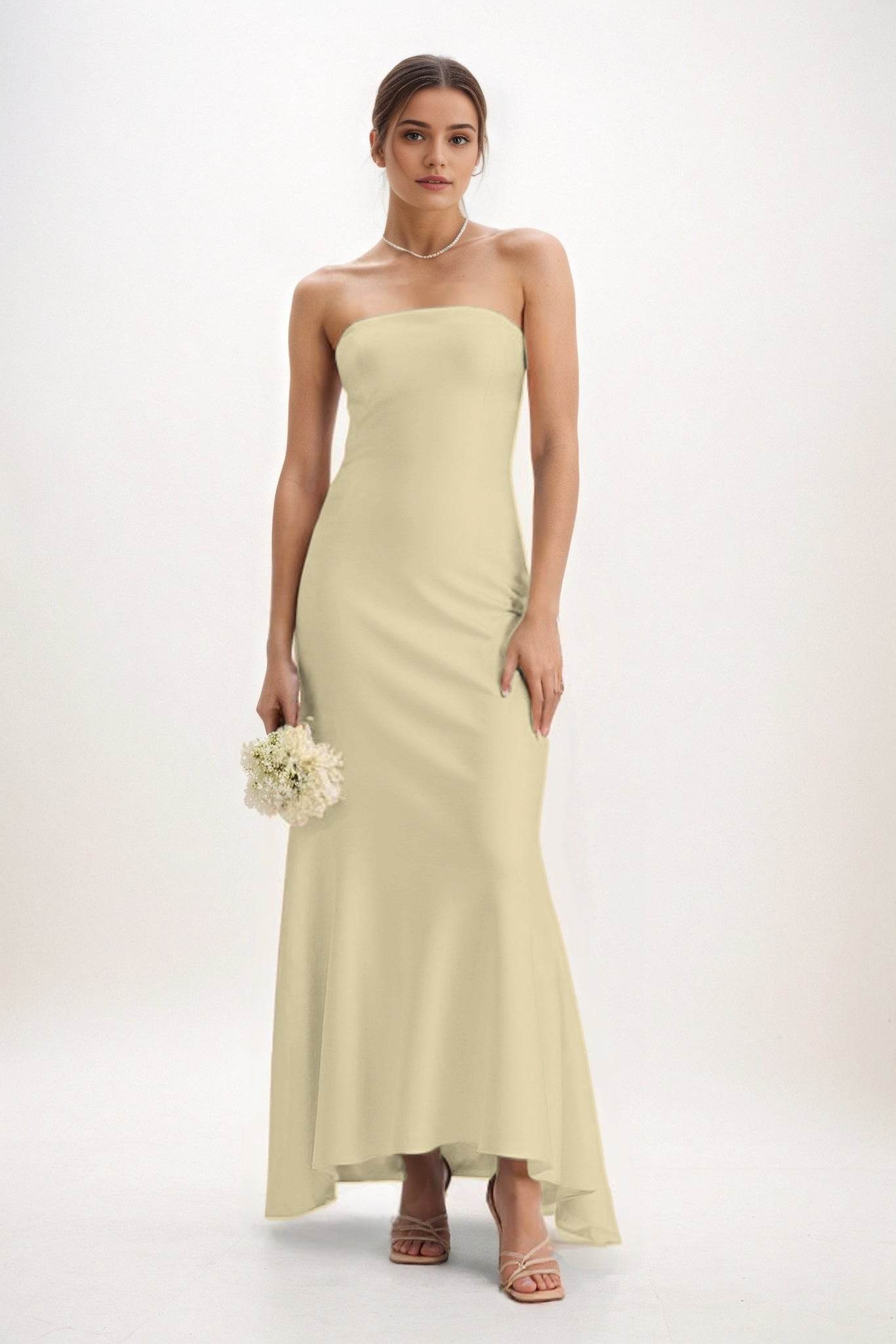 Sheath-Column Midi Luxe Satin Bridesmaid Dress CB0829 - COCOMELODY