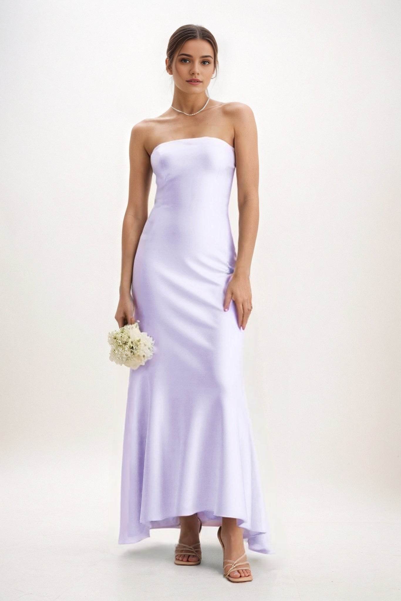 Sheath-Column Midi Luxe Satin Bridesmaid Dress CB0829 - COCOMELODY