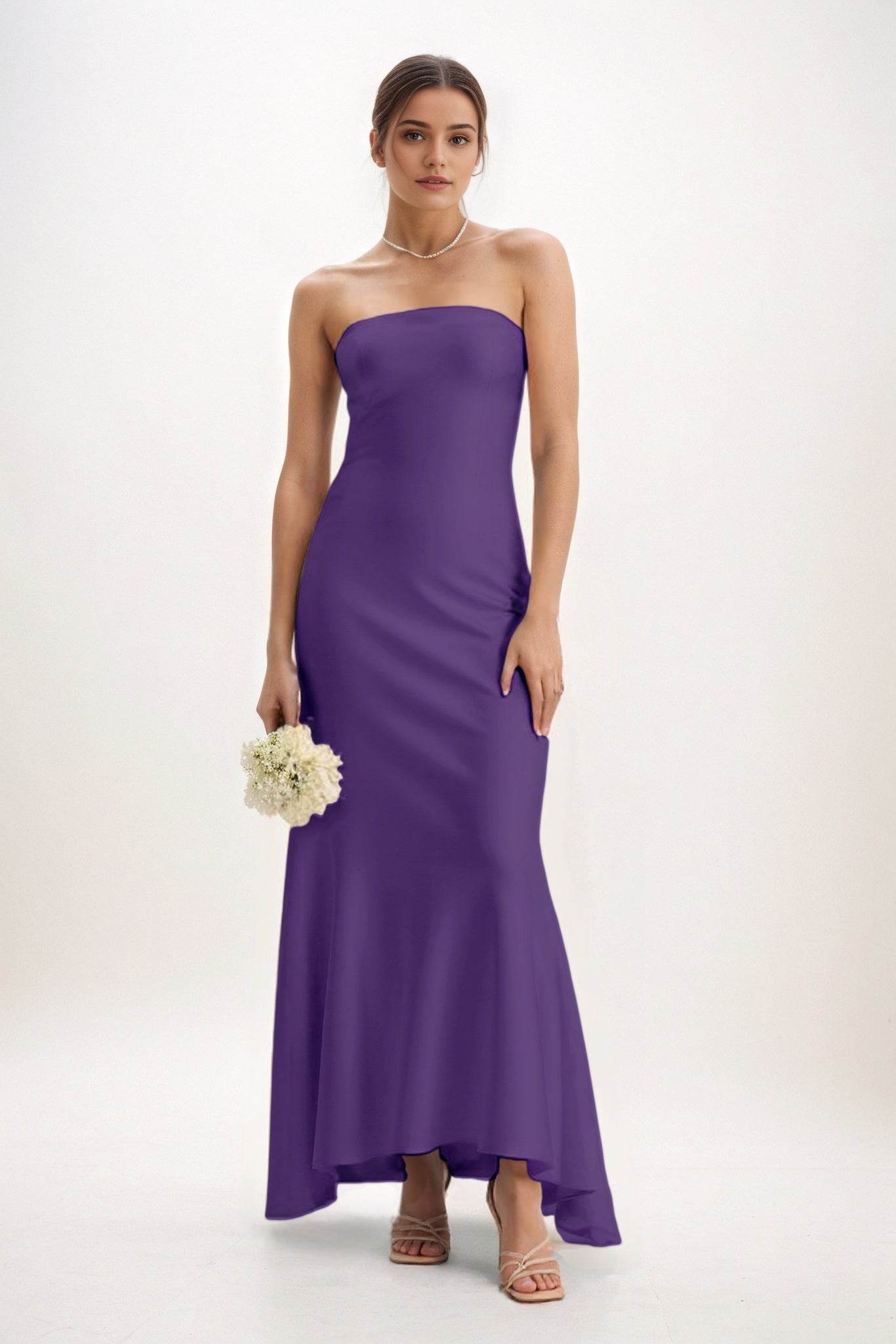 Sheath-Column Midi Luxe Satin Bridesmaid Dress CB0829 - COCOMELODY