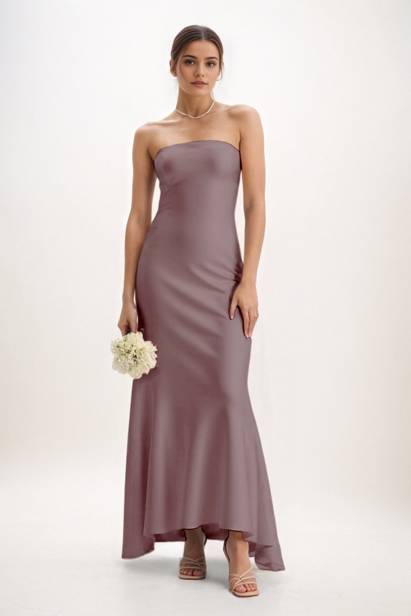 Sheath-Column Midi Luxe Satin Bridesmaid Dress CB0829