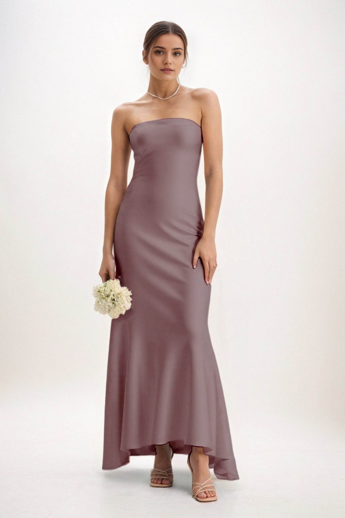 Sheath-Column Midi Luxe Satin Bridesmaid Dress CB0829 - COCOMELODY