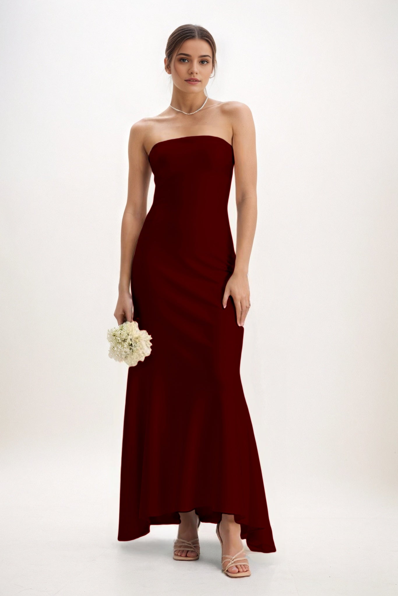 Sheath-Column Midi Luxe Satin Bridesmaid Dress CB0829