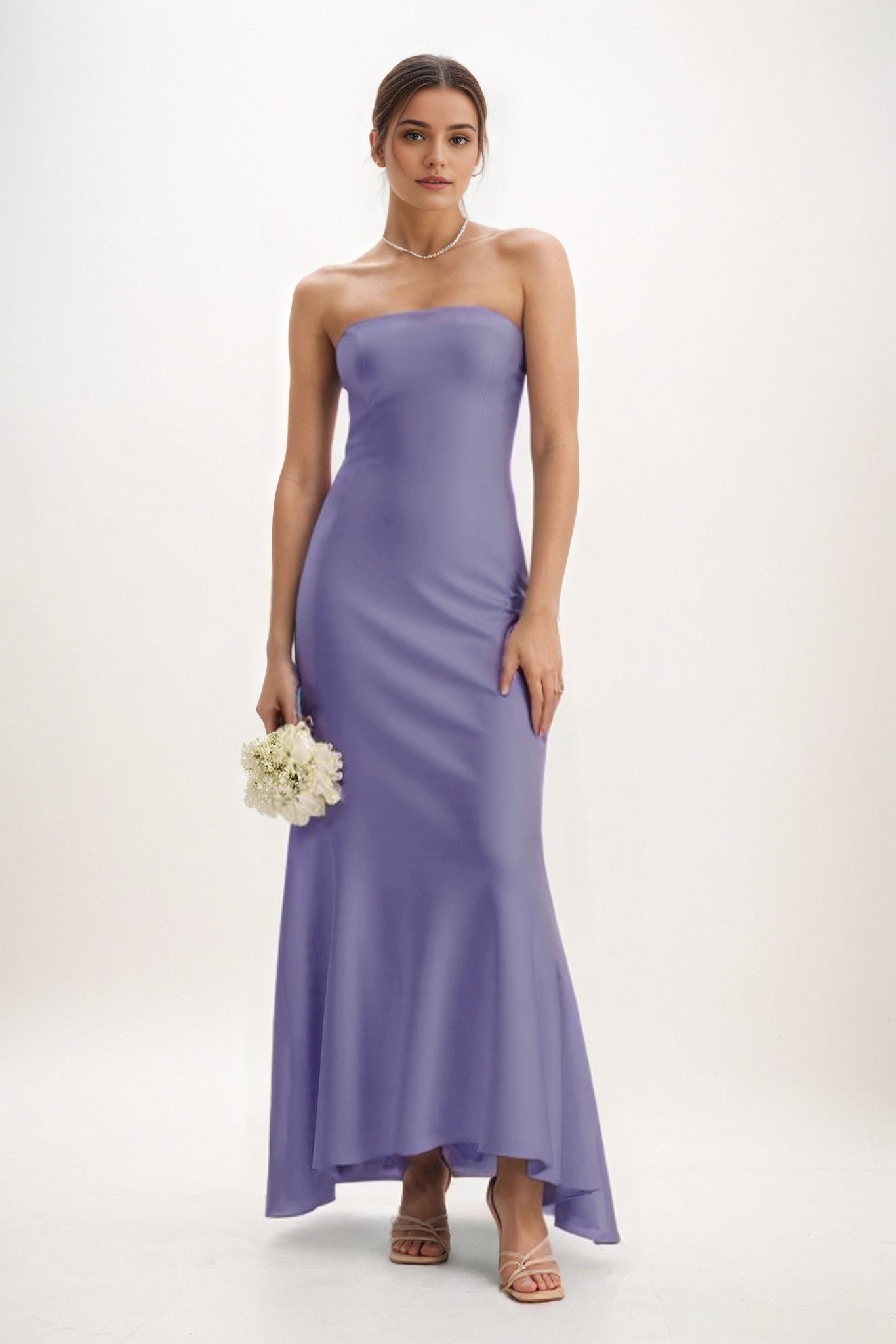 Sheath-Column Midi Luxe Satin Bridesmaid Dress CB0829