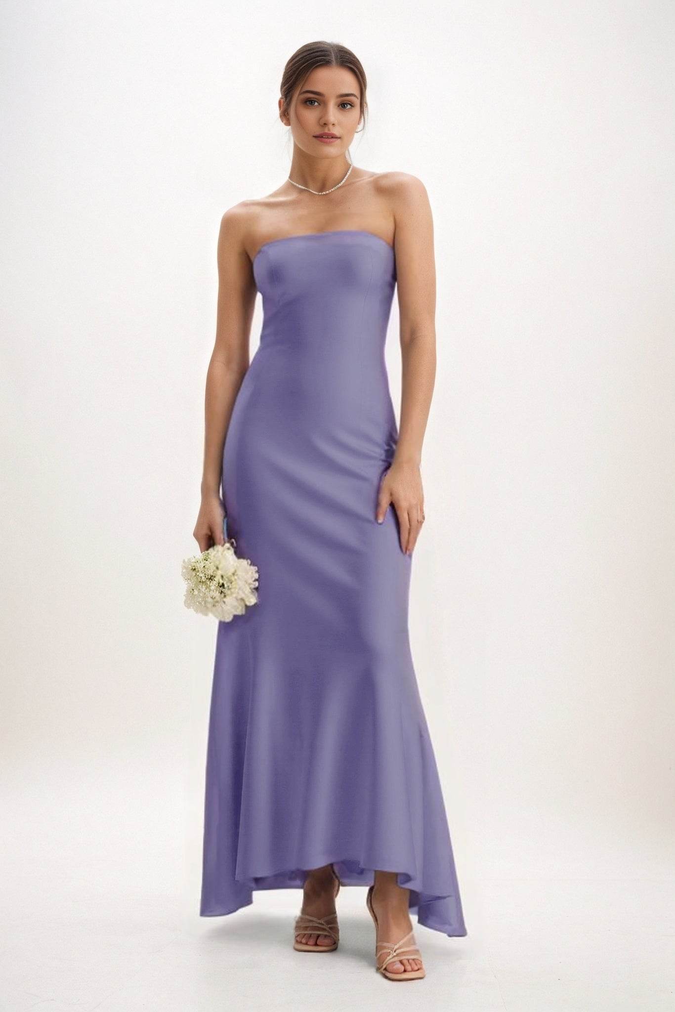 Sheath-Column Midi Luxe Satin Bridesmaid Dress CB0829 - COCOMELODY