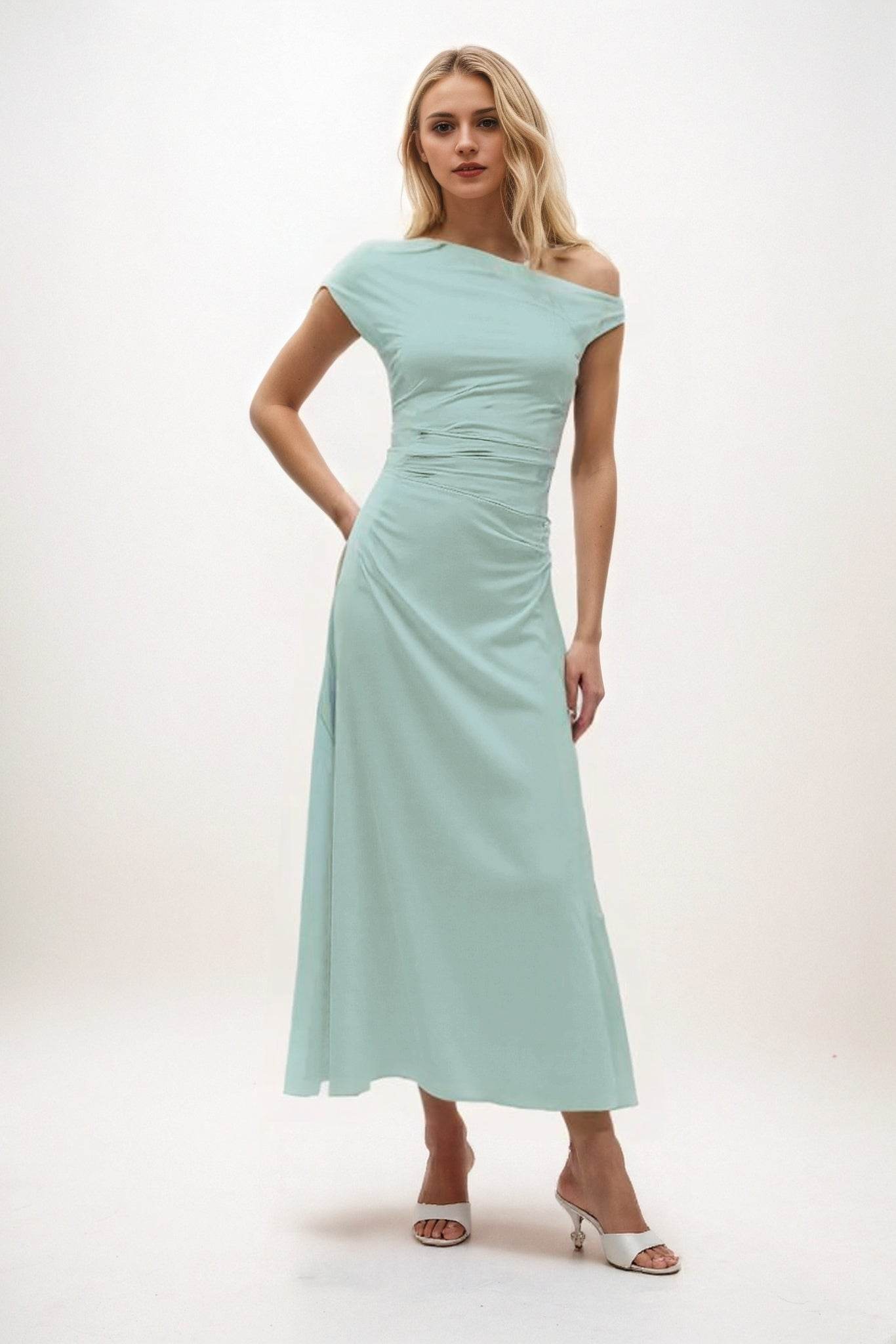 A-Line Midi Luxe Satin Bridesmaid Dress CB0830 - COCOMELODY