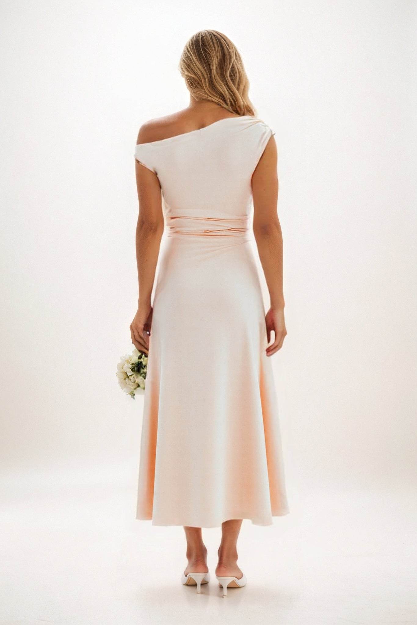 A-Line Midi Luxe Satin Bridesmaid Dress CB0830 - COCOMELODY