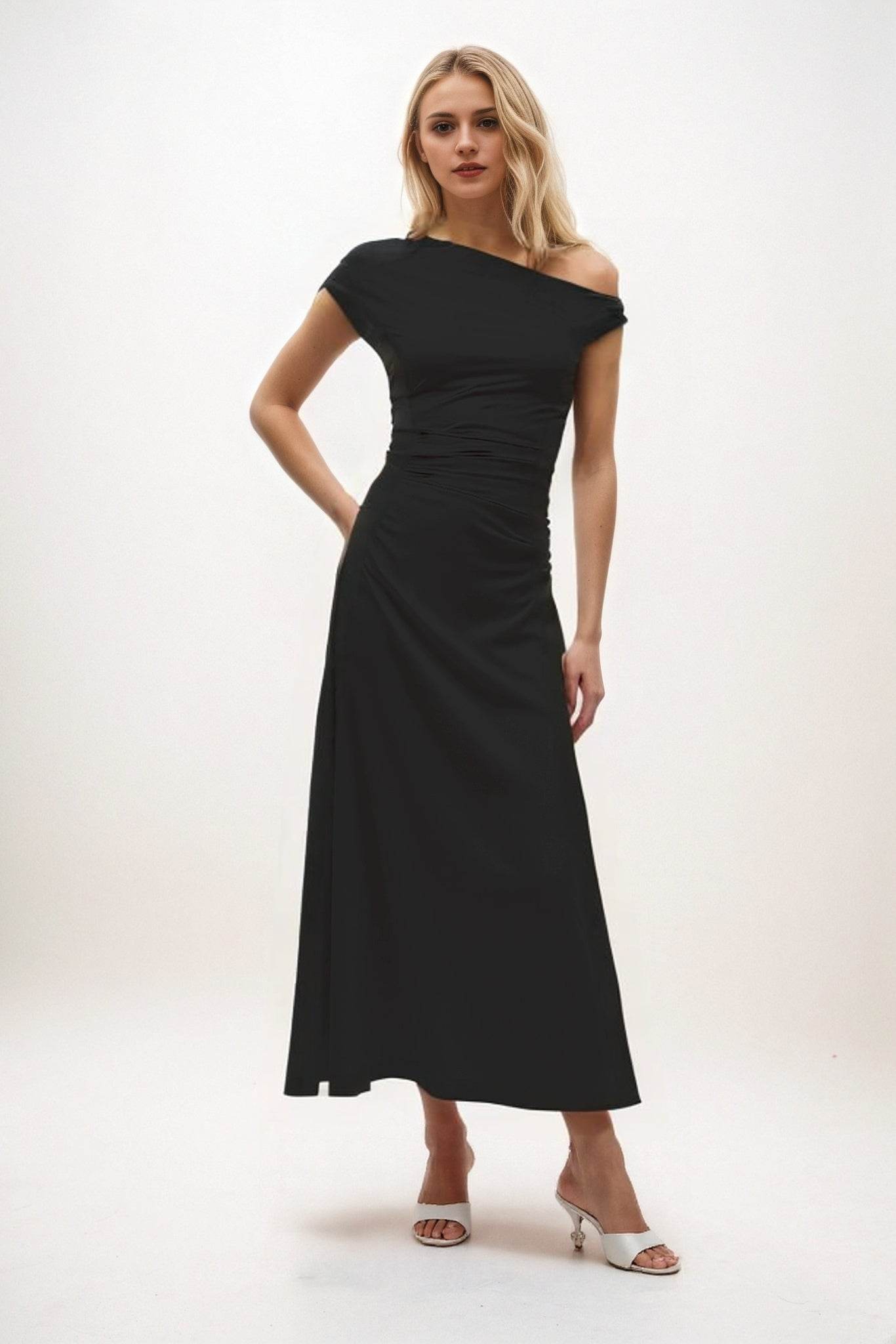 A-Line Midi Luxe Satin Bridesmaid Dress CB0830 - COCOMELODY