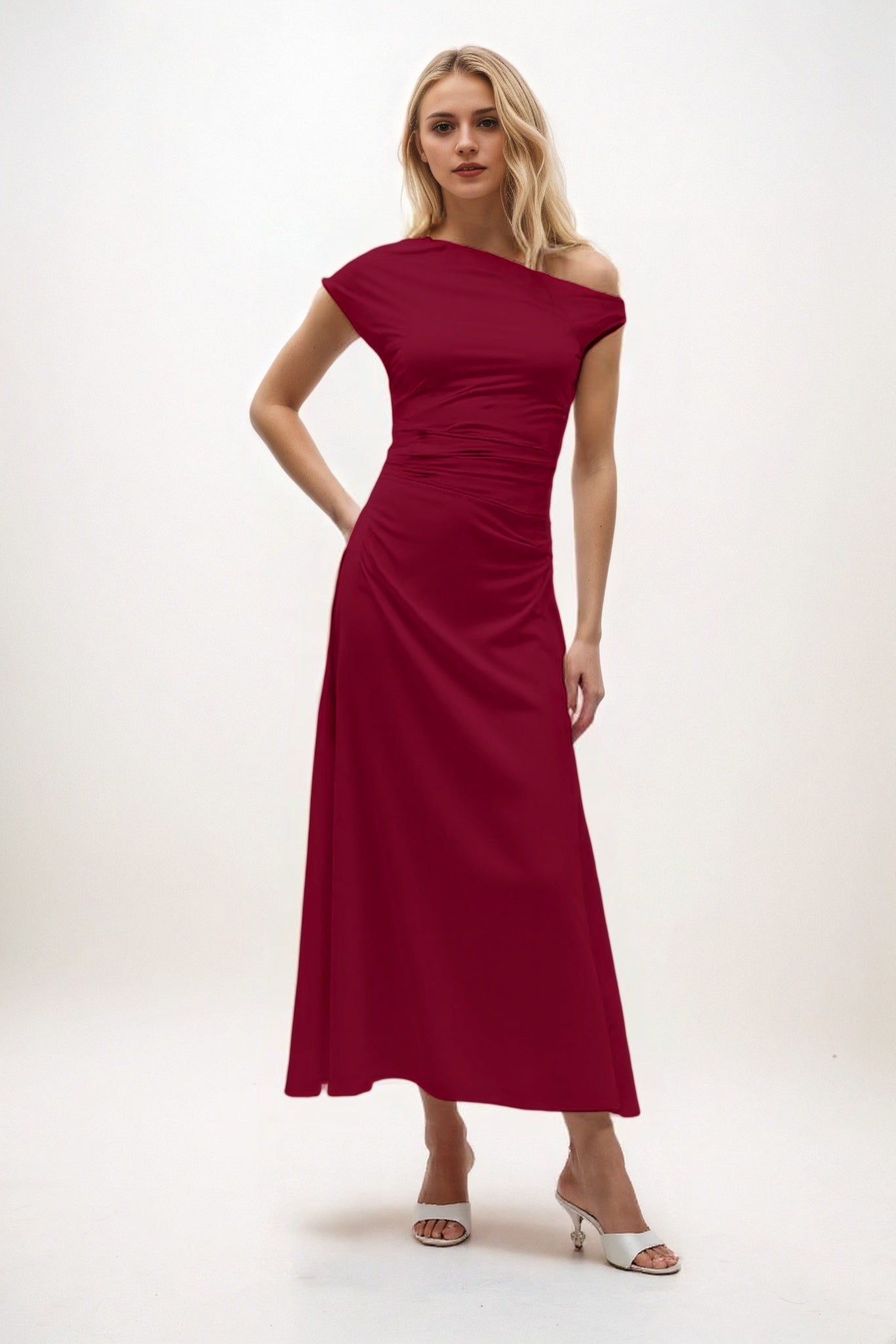 A-Line Midi Luxe Satin Bridesmaid Dress CB0830