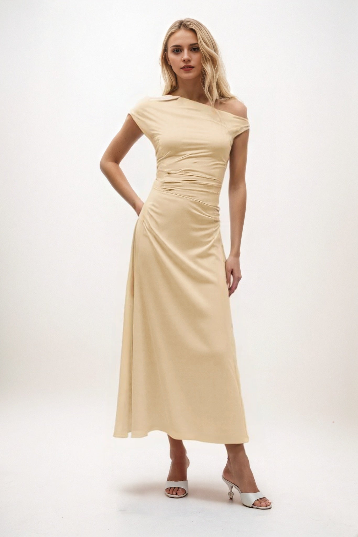 A-Line Midi Luxe Satin Bridesmaid Dress CB0830
