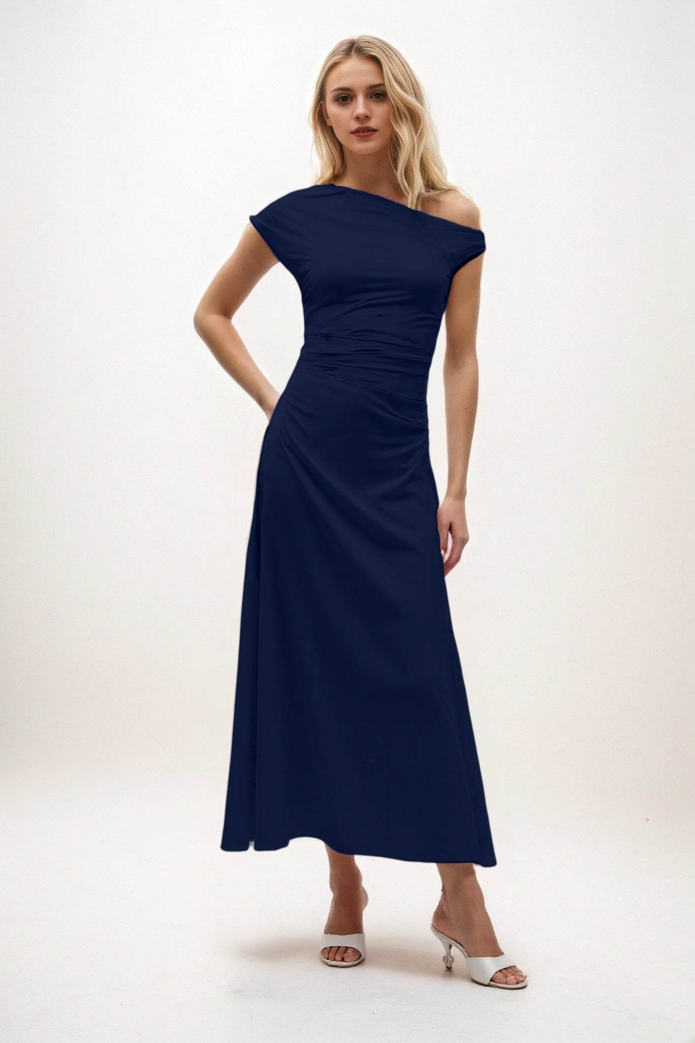 A-Line Midi Luxe Satin Bridesmaid Dress CB0830 - COCOMELODY