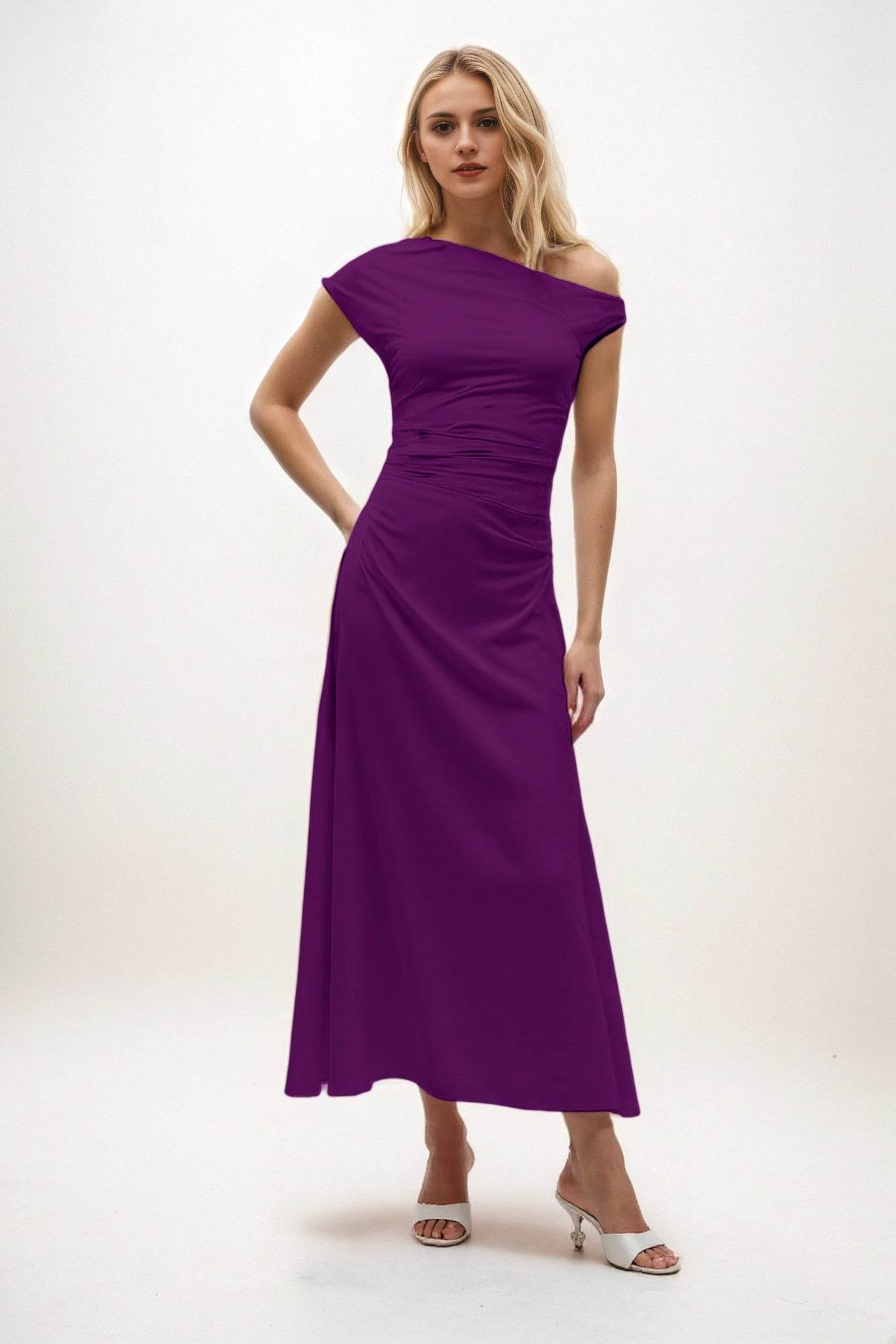 A-Line Midi Luxe Satin Bridesmaid Dress CB0830 - COCOMELODY