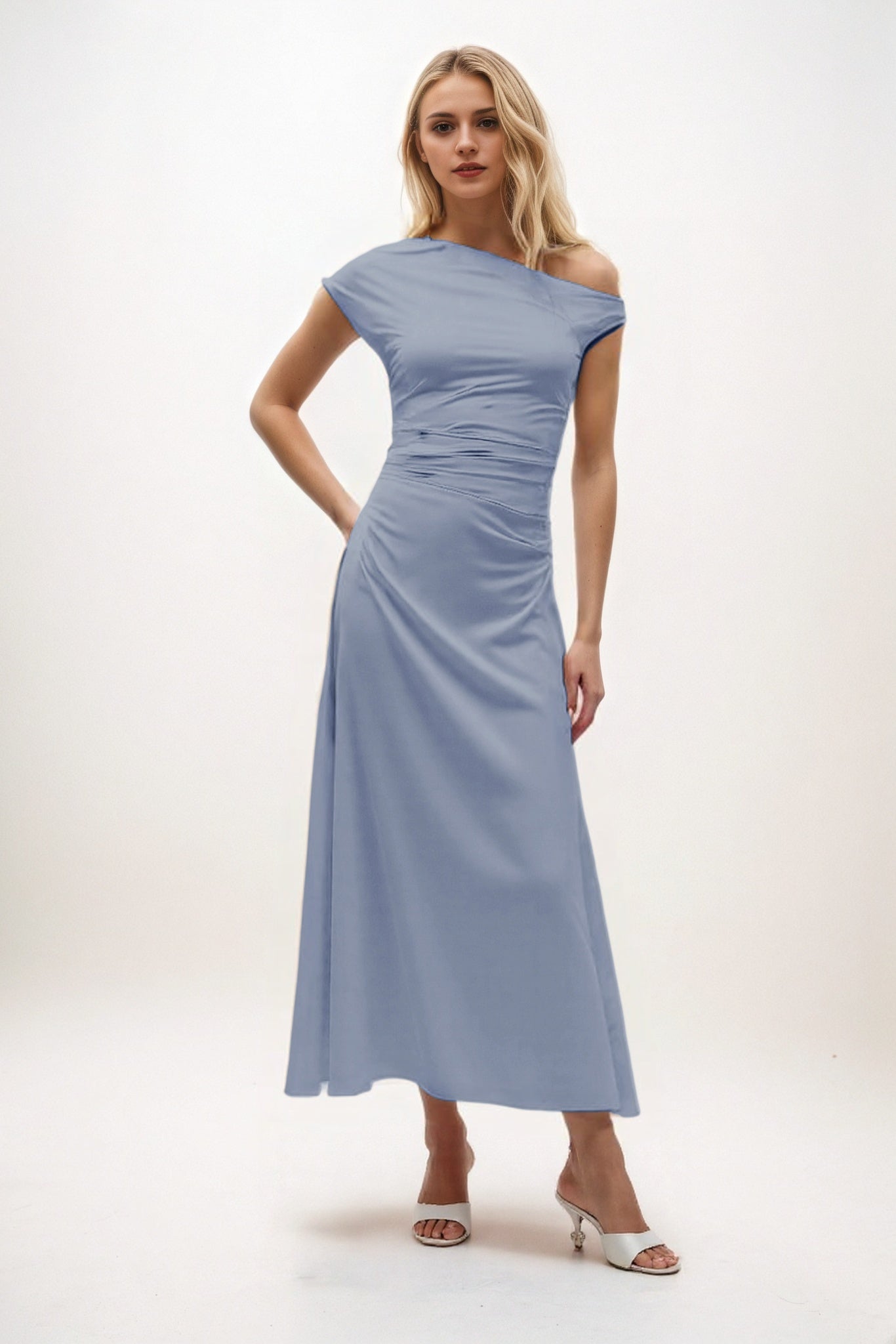 A-Line Midi Luxe Satin Bridesmaid Dress CB0830