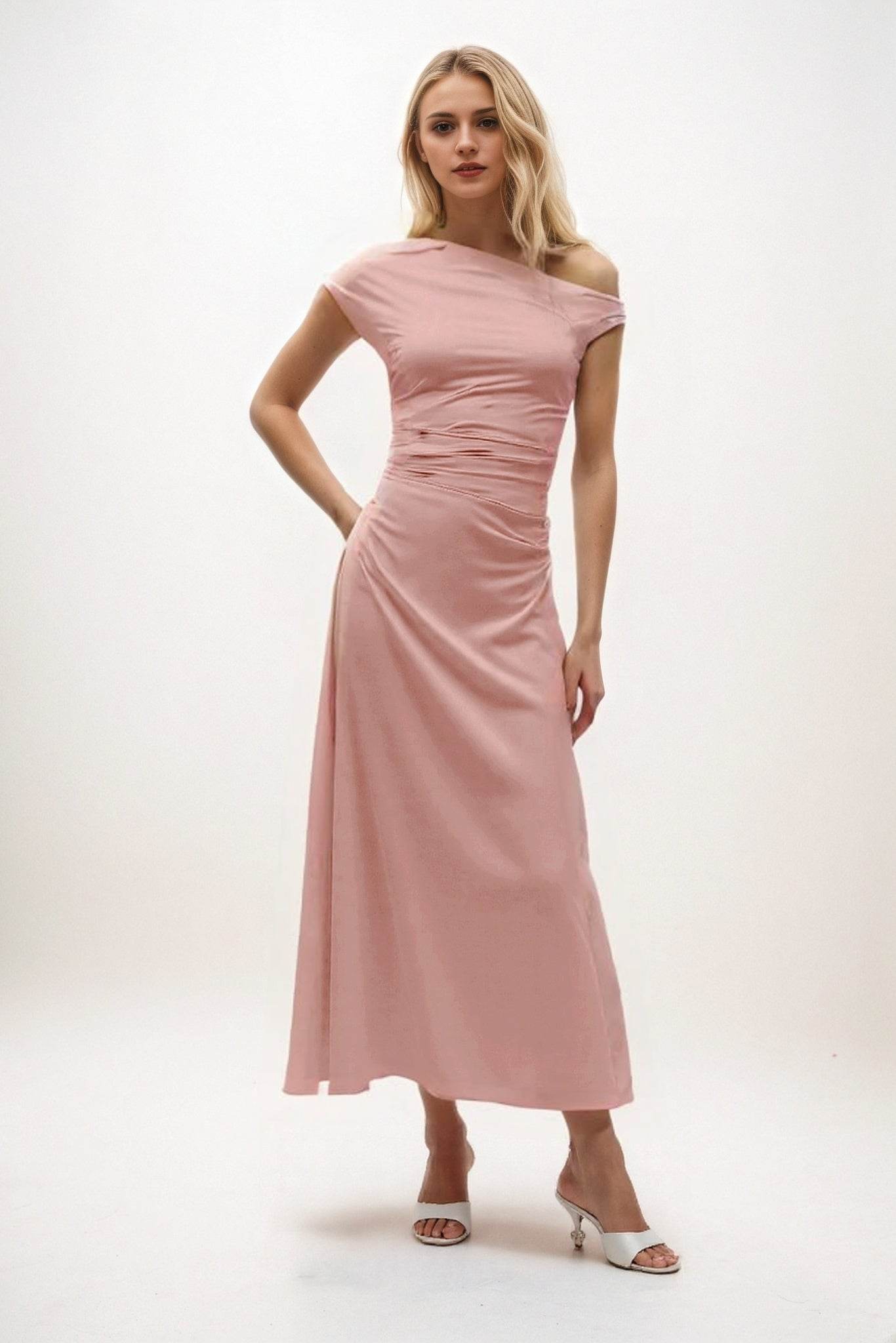 A-Line Midi Luxe Satin Bridesmaid Dress CB0830 - COCOMELODY