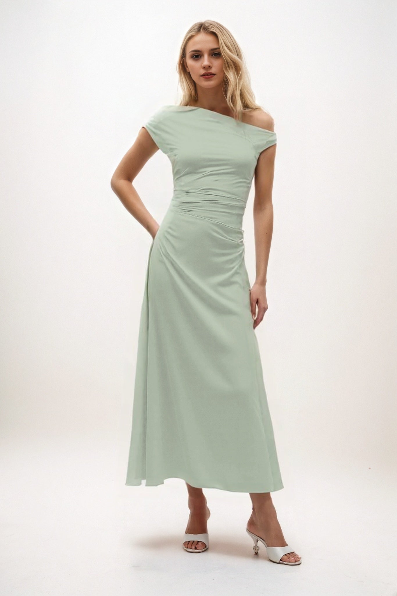 A-Line Midi Luxe Satin Bridesmaid Dress CB0830