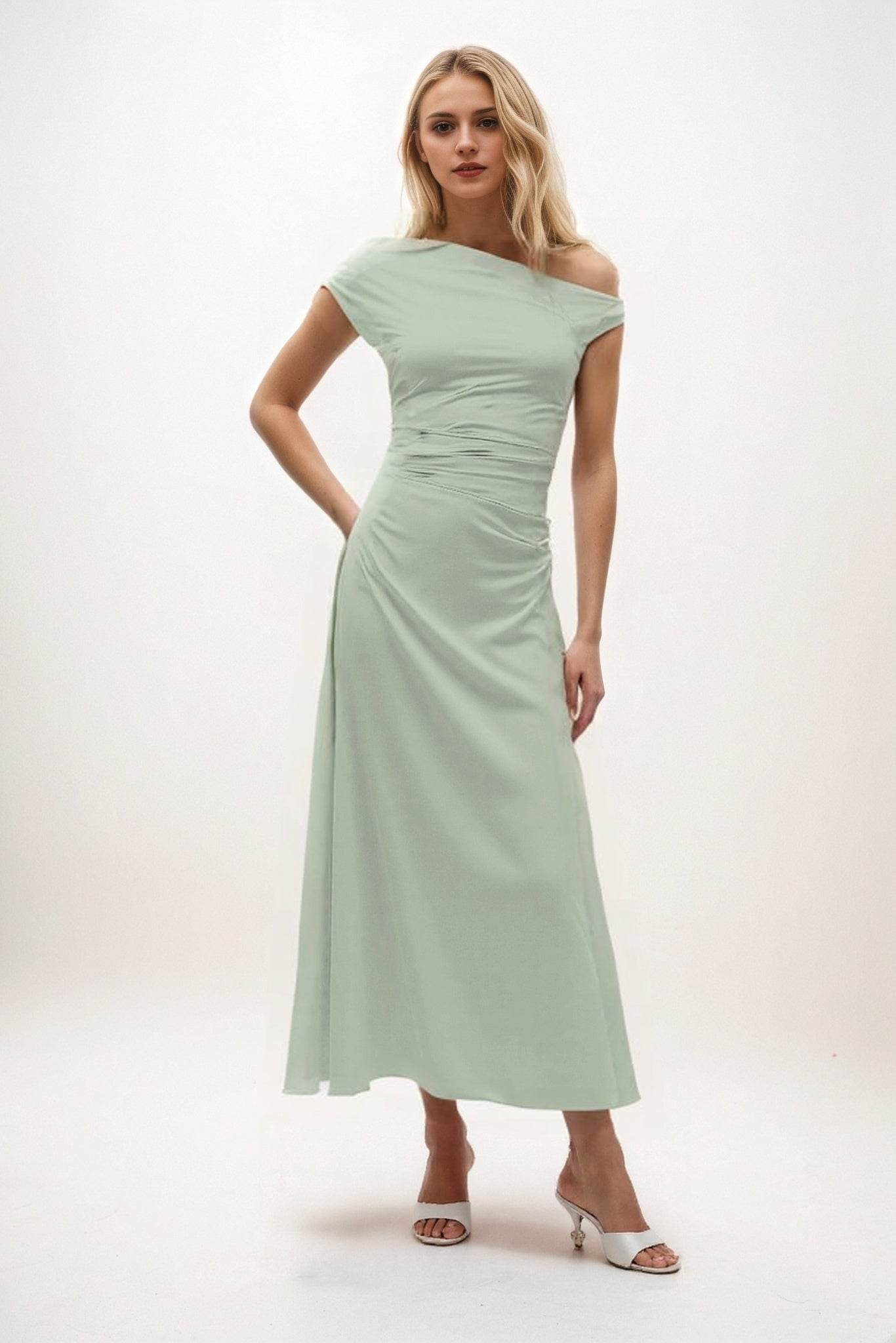 A-Line Midi Luxe Satin Bridesmaid Dress CB0830 - COCOMELODY
