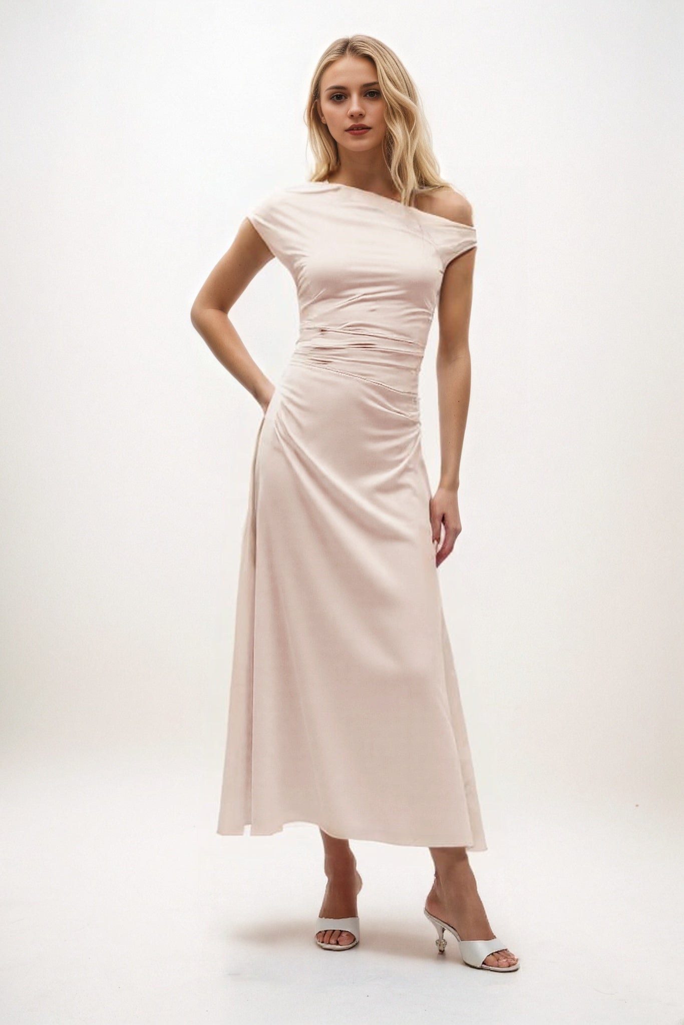 A-Line Midi Luxe Satin Bridesmaid Dress CB0830