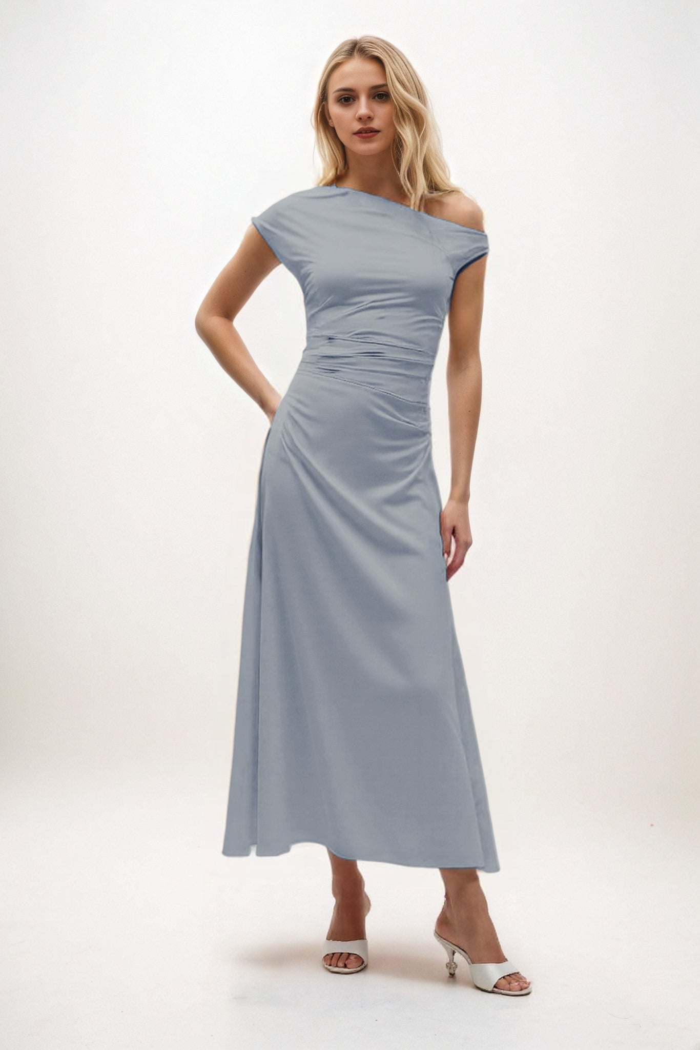 A-Line Midi Luxe Satin Bridesmaid Dress CB0830