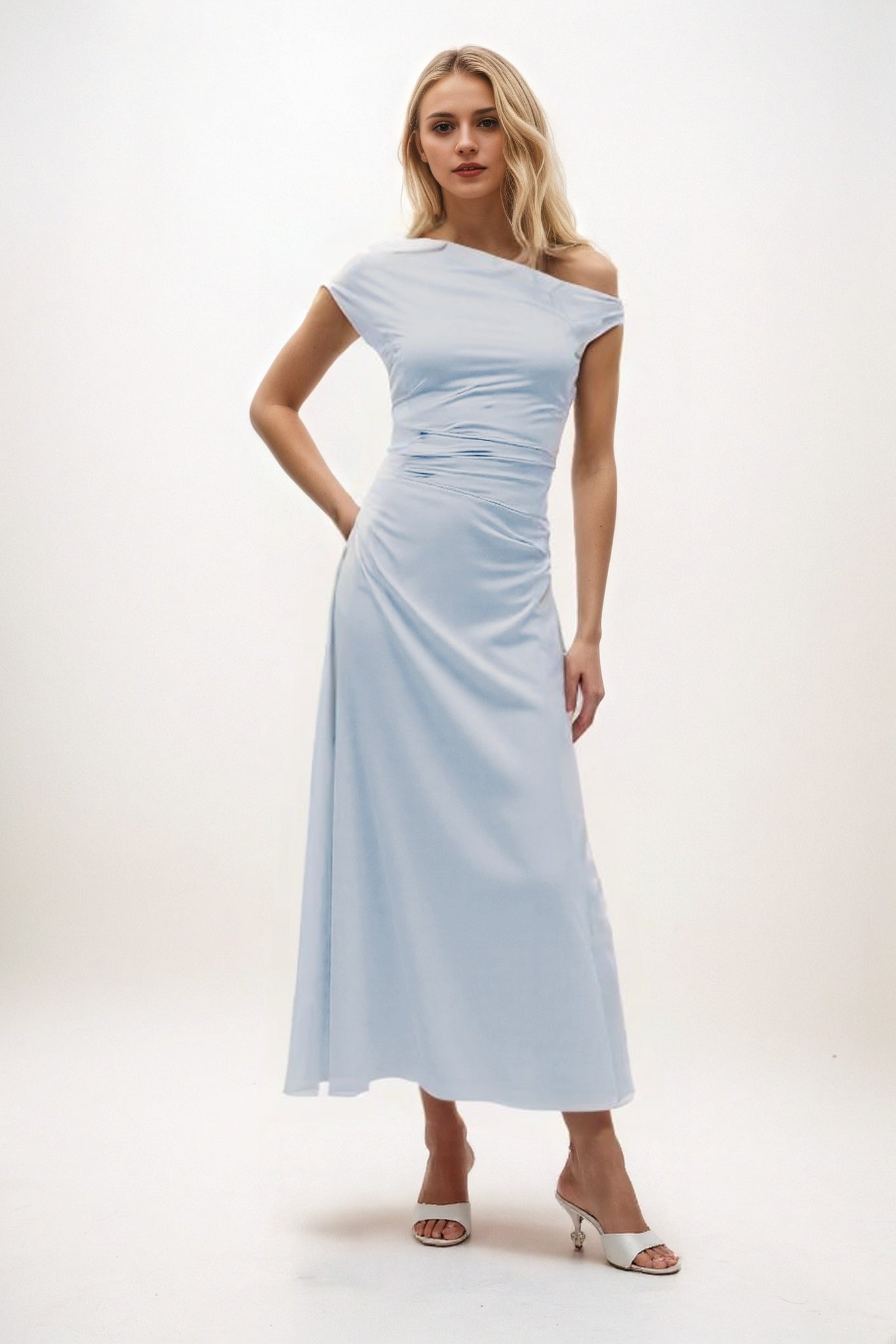 A-Line Midi Luxe Satin Bridesmaid Dress CB0830