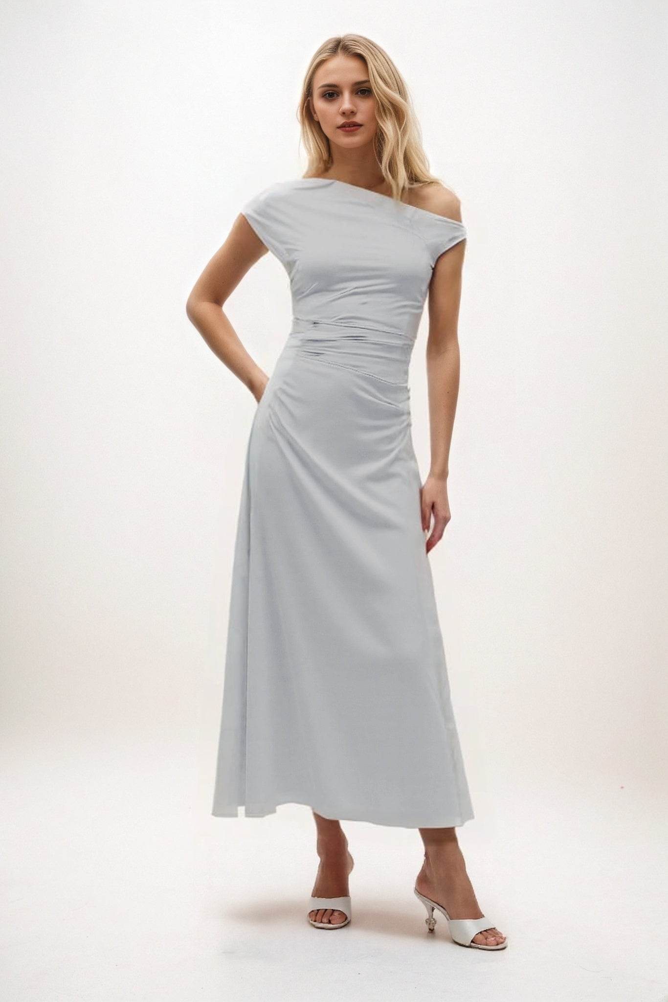 A-Line Midi Luxe Satin Bridesmaid Dress CB0830 - COCOMELODY