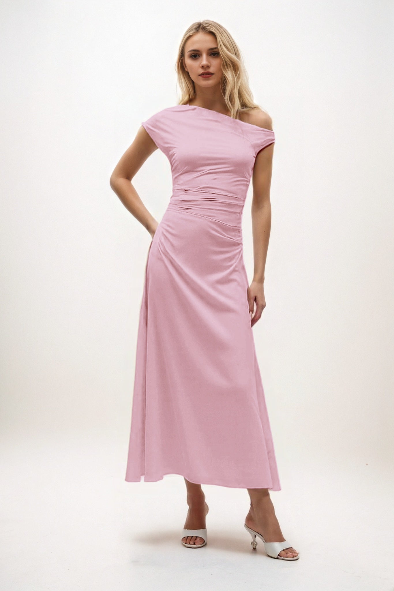 A-Line Midi Luxe Satin Bridesmaid Dress CB0830