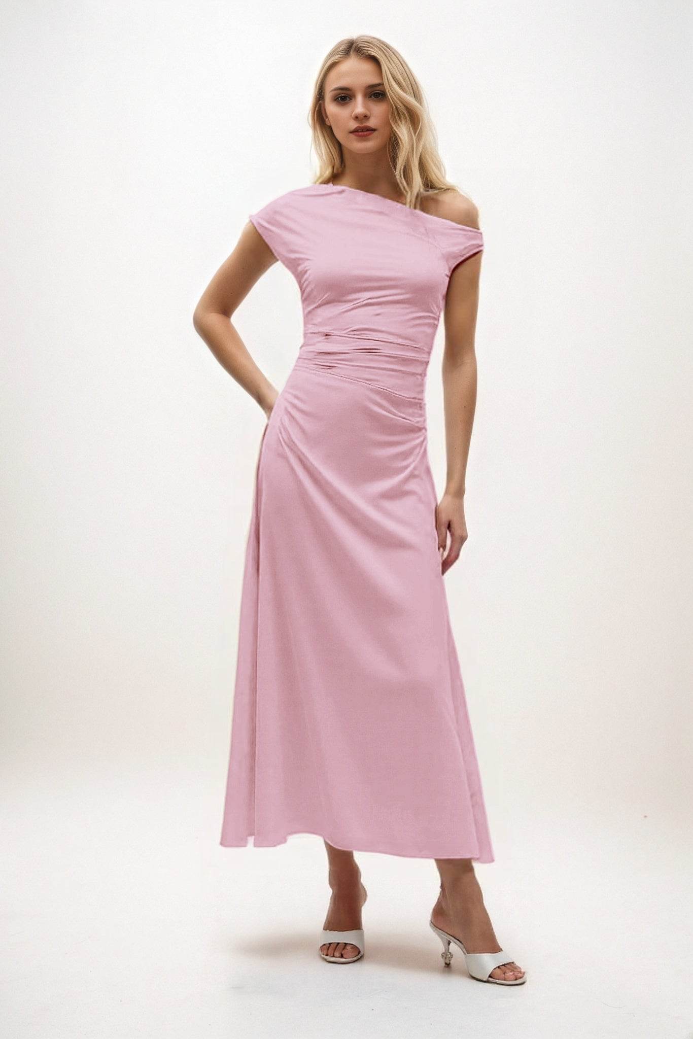 A-Line Midi Luxe Satin Bridesmaid Dress CB0830 - COCOMELODY