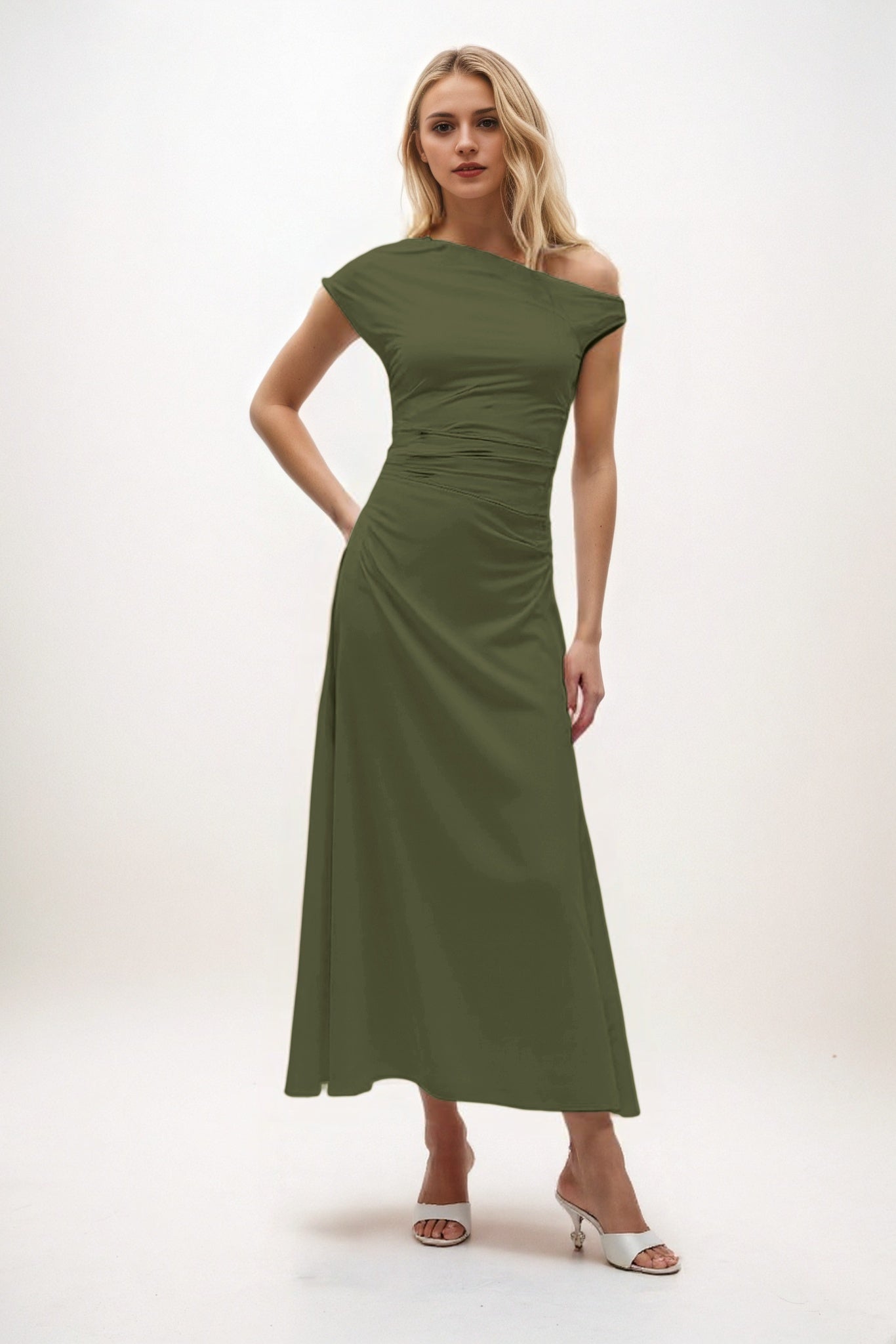A-Line Midi Luxe Satin Bridesmaid Dress CB0830