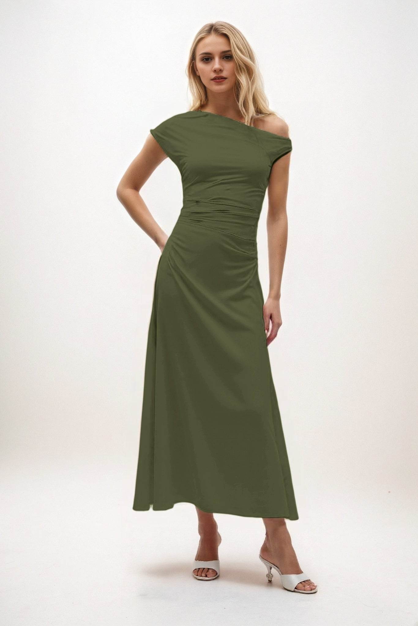 A-Line Midi Luxe Satin Bridesmaid Dress CB0830 - COCOMELODY