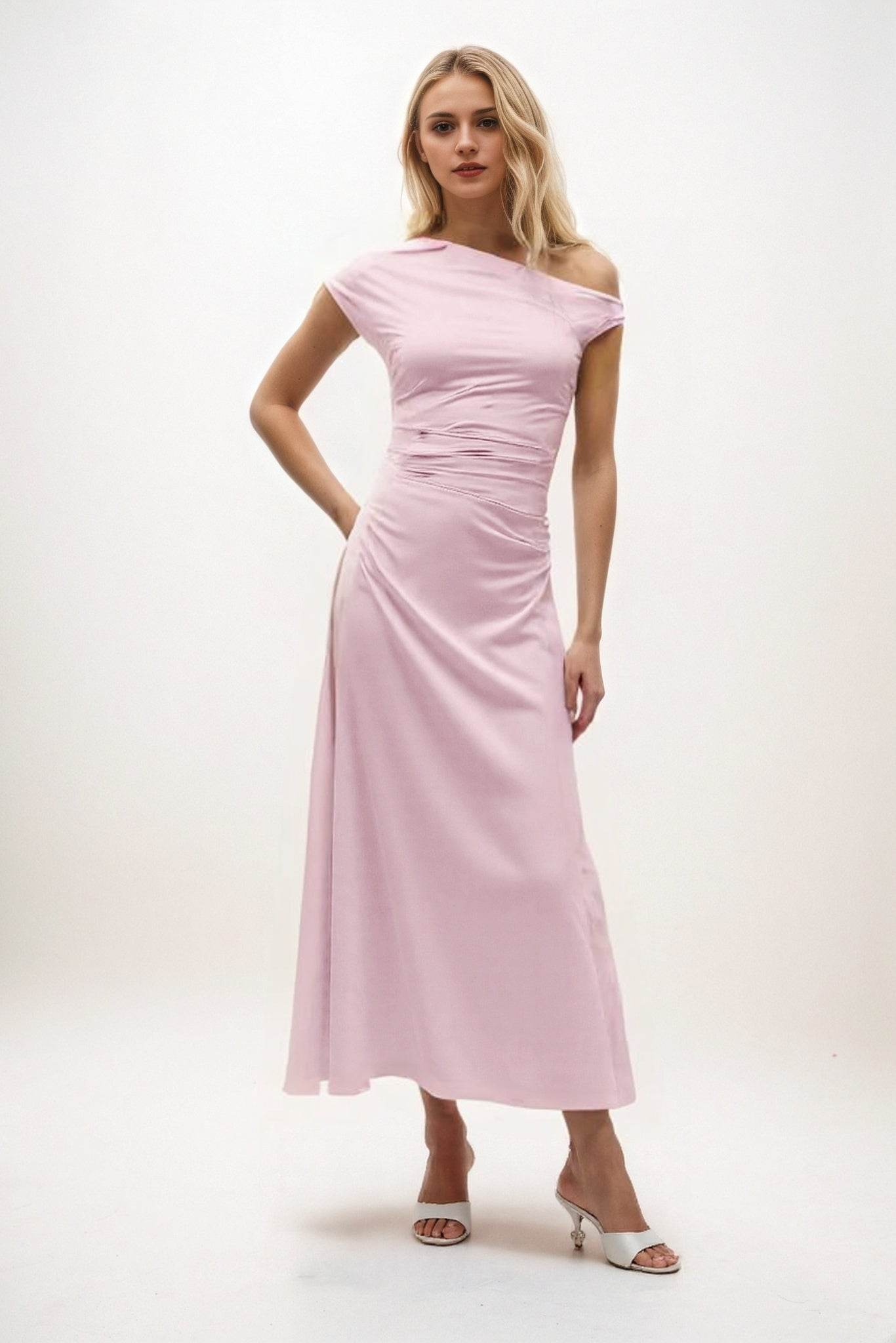 A-Line Midi Luxe Satin Bridesmaid Dress CB0830 - COCOMELODY