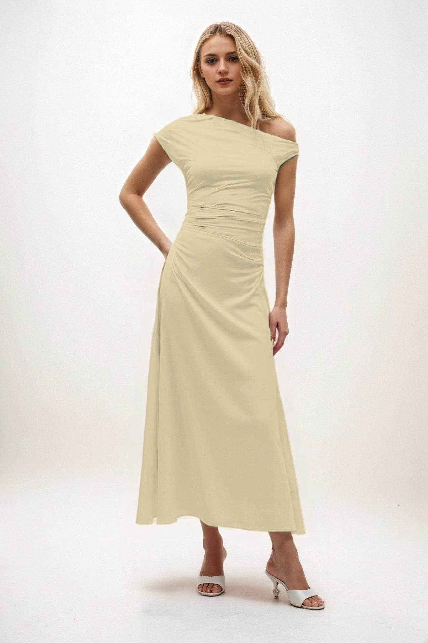 A-Line Midi Luxe Satin Bridesmaid Dress CB0830 - COCOMELODY