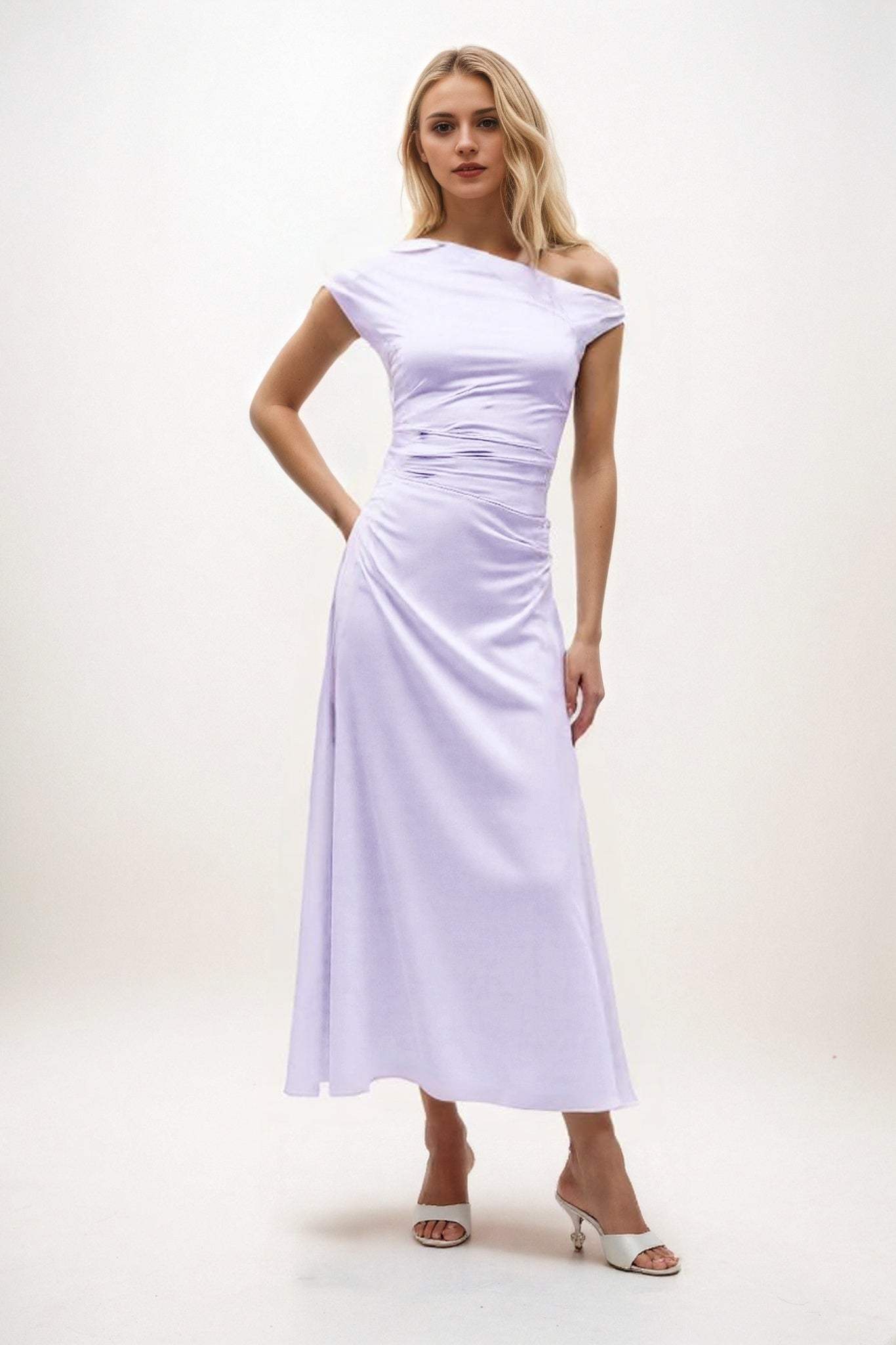 A-Line Midi Luxe Satin Bridesmaid Dress CB0830