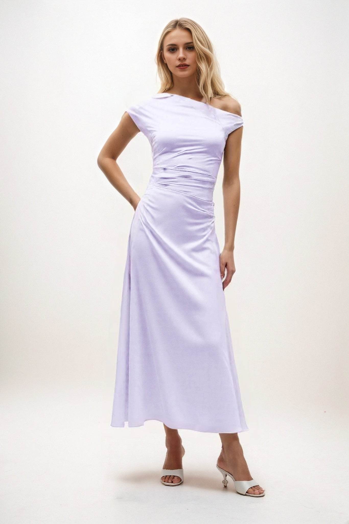 A-Line Midi Luxe Satin Bridesmaid Dress CB0830 - COCOMELODY