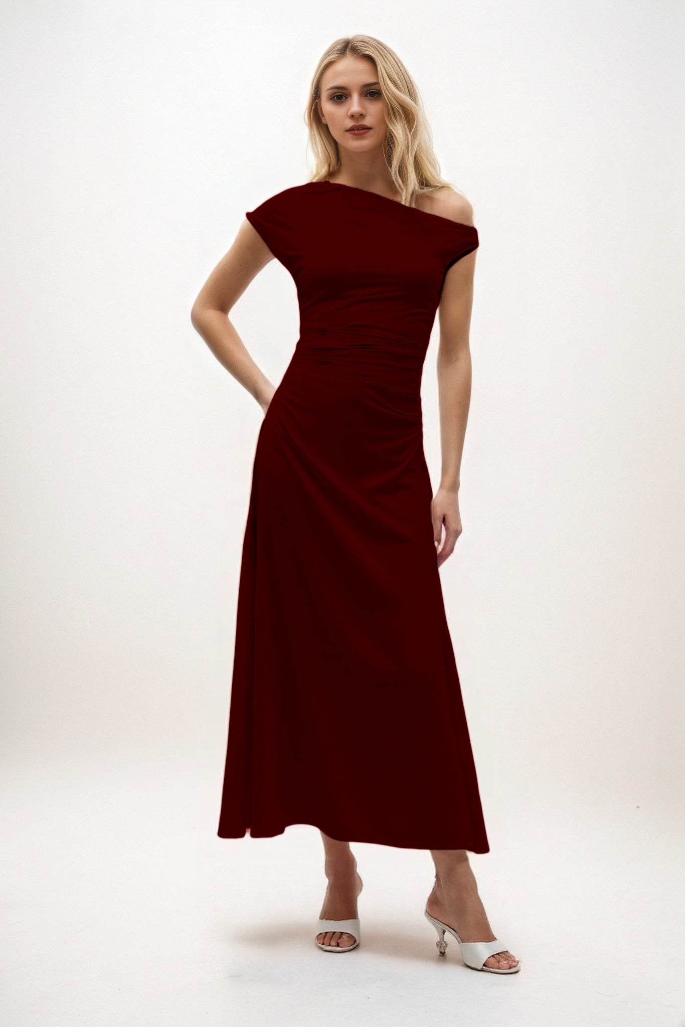 A-Line Midi Luxe Satin Bridesmaid Dress CB0830 - COCOMELODY