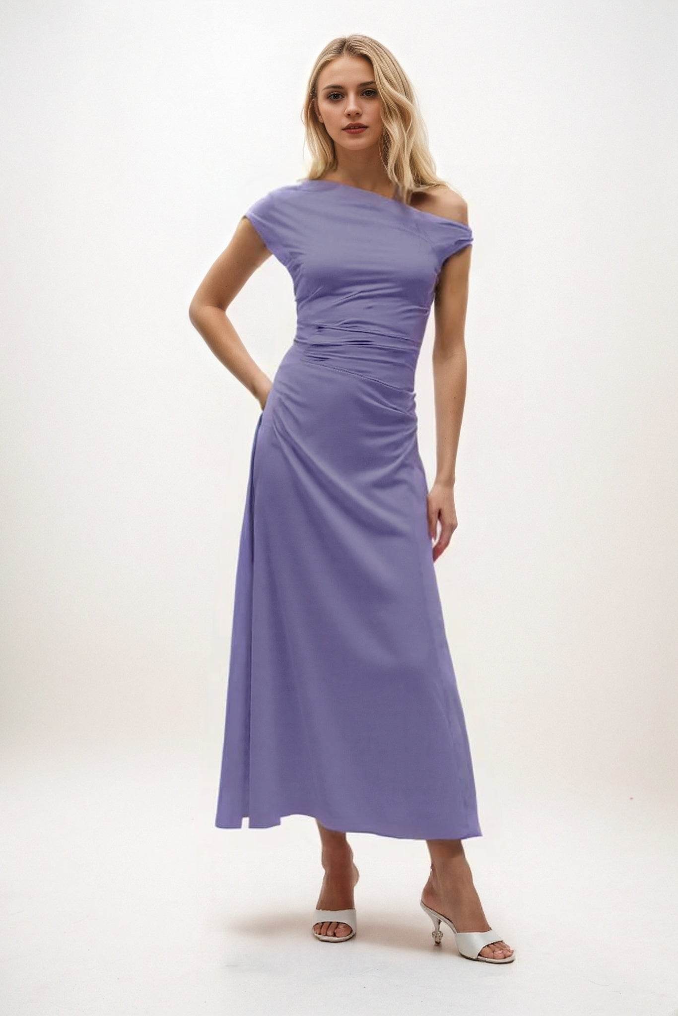 A-Line Midi Luxe Satin Bridesmaid Dress CB0830 - COCOMELODY