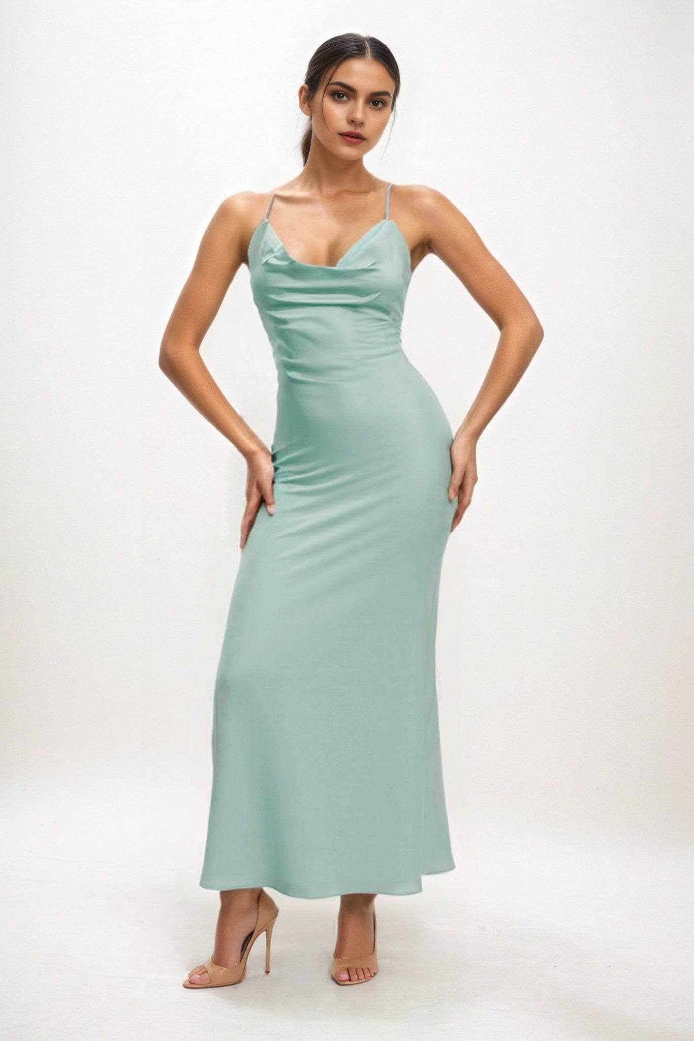 Sheath-Column Midi Luxe Satin Bridesmaid Dress CB0831 - COCOMELODY