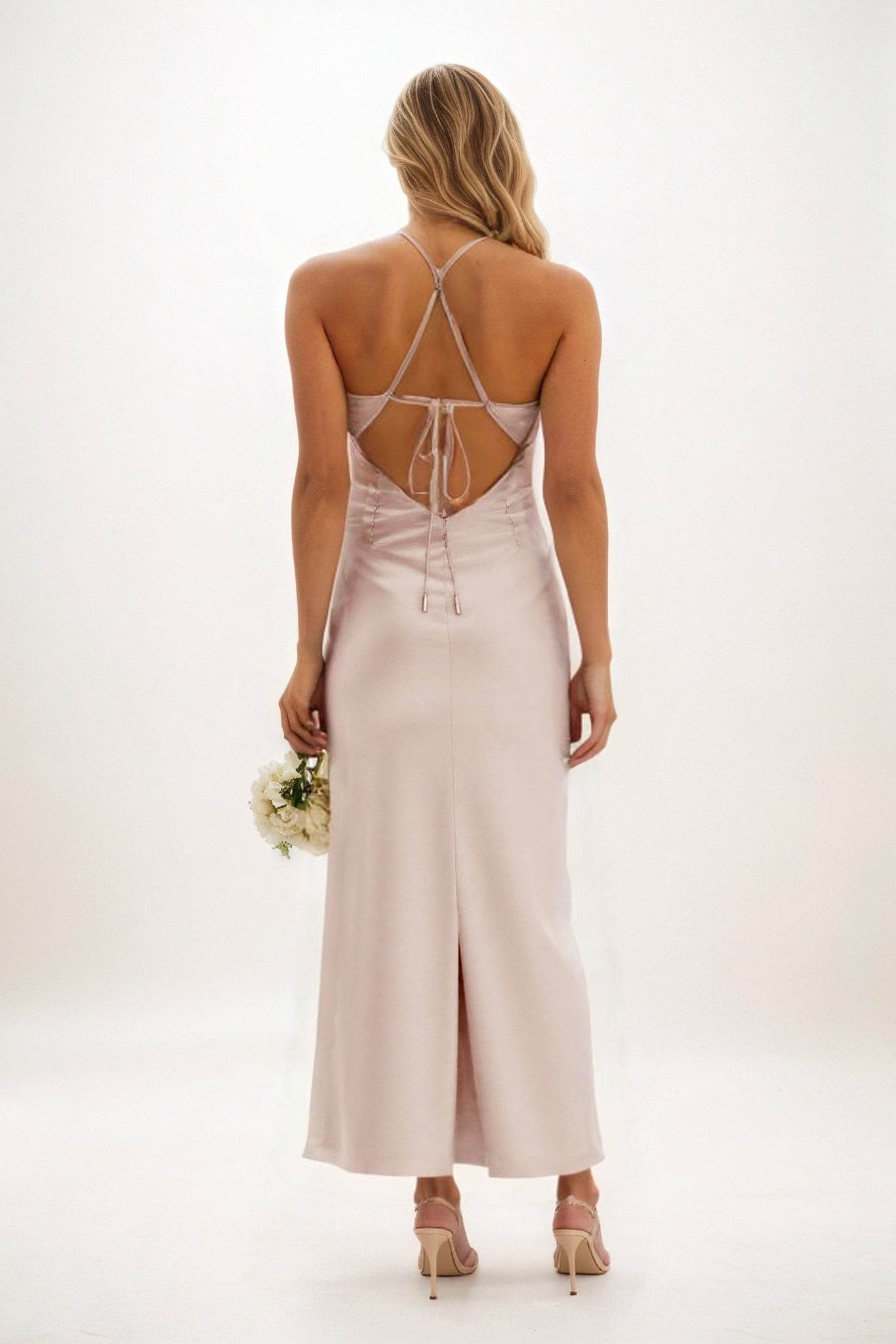 Sheath-Column Midi Luxe Satin Bridesmaid Dress CB0831 - COCOMELODY