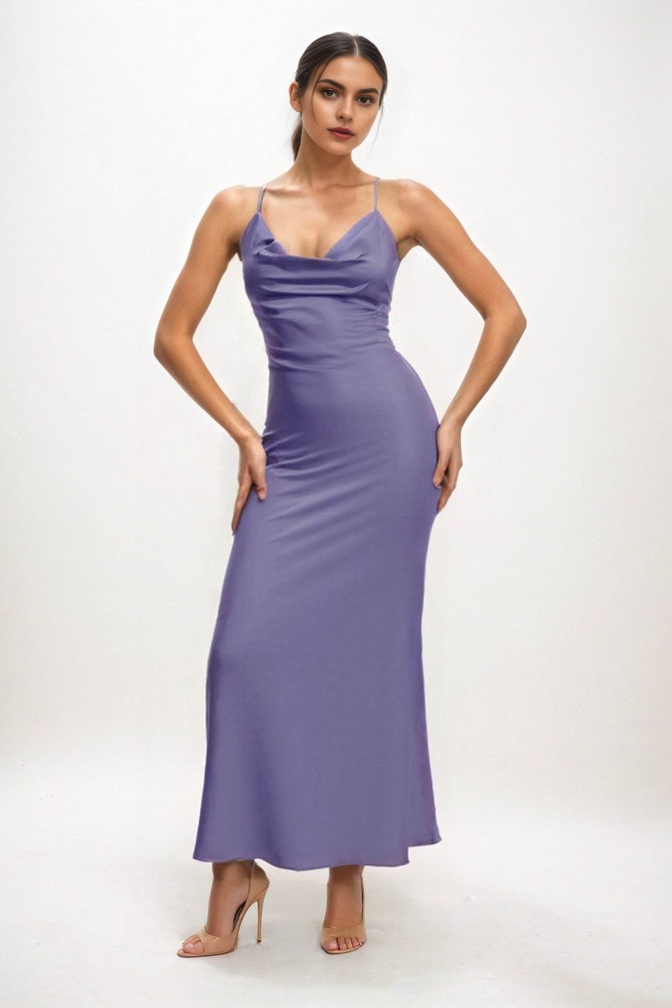 Sheath-Column Midi Luxe Satin Bridesmaid Dress CB0831 - COCOMELODY