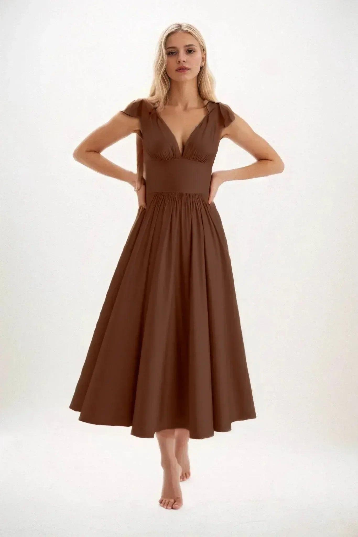 A-Line Midi Luxe Satin Dress CB0832CS - COCOMELODY