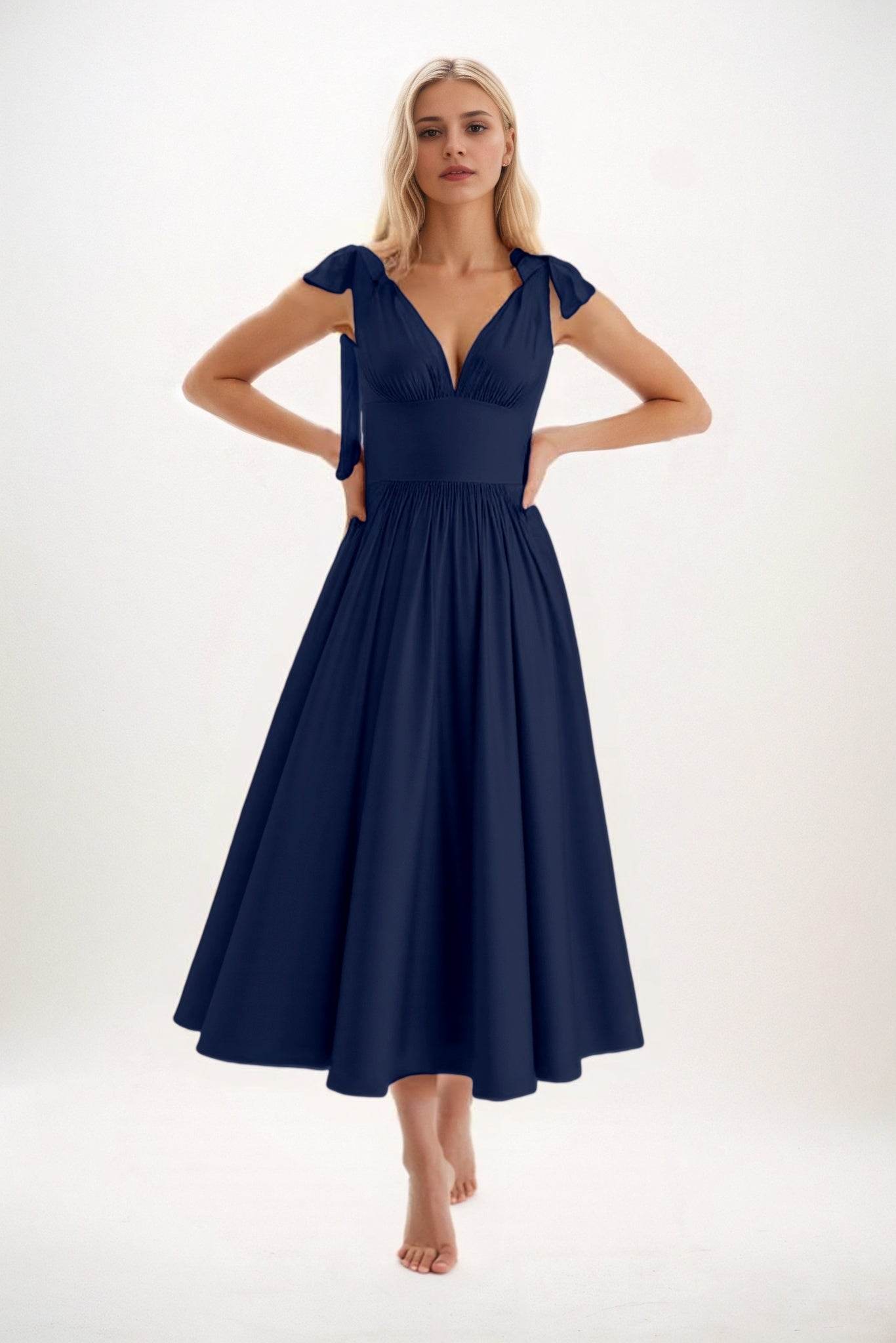 A-Line Midi Luxe Satin Bridesmaid Dress CB0832 - COCOMELODY