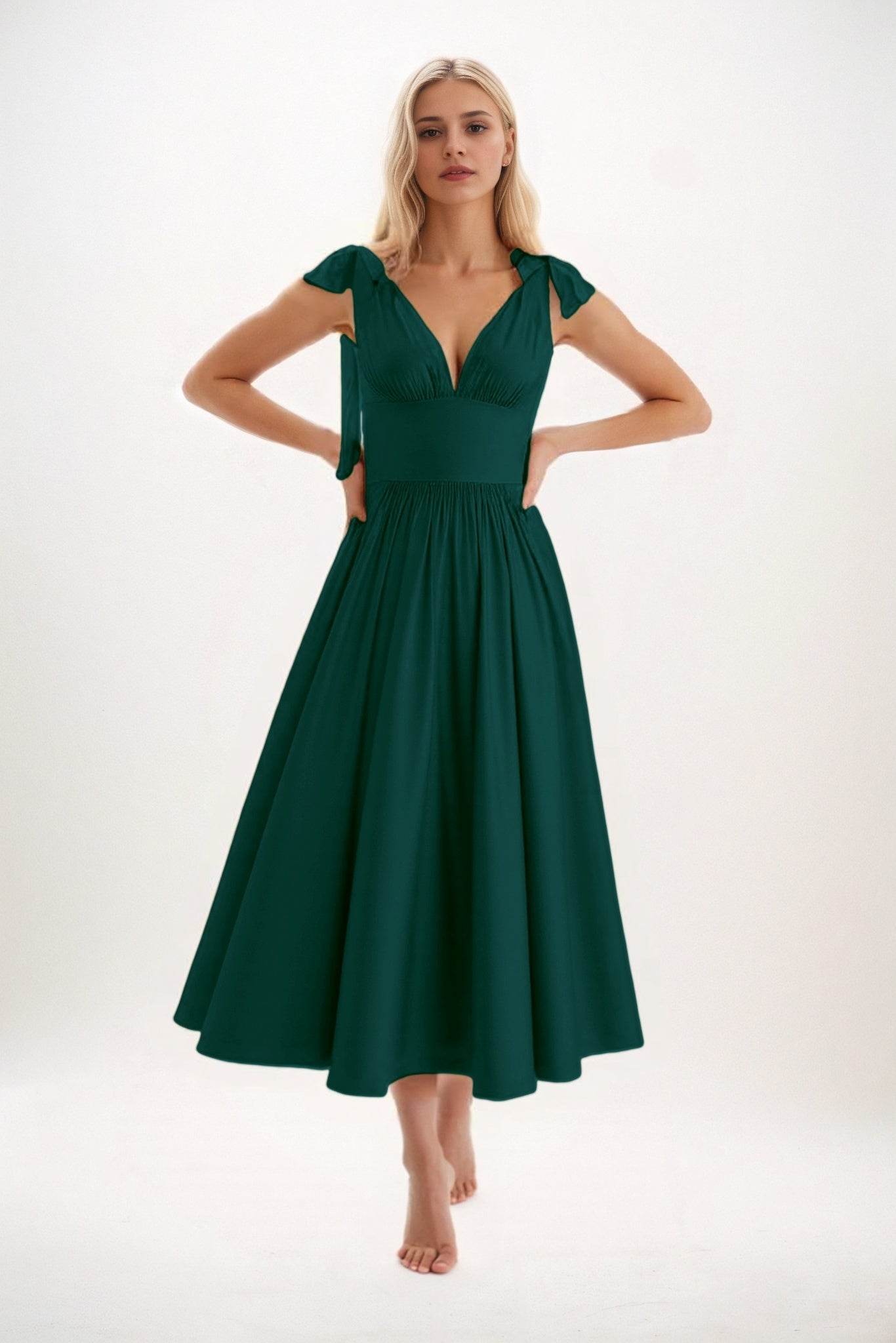 A-Line Midi Luxe Satin Bridesmaid Dress CB0832 - COCOMELODY
