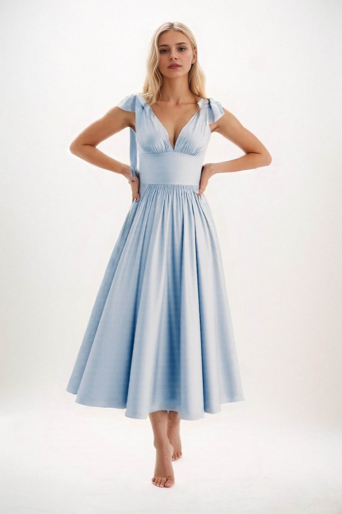 A-Line Midi Luxe Satin Bridesmaid Dress CB0832 - COCOMELODY